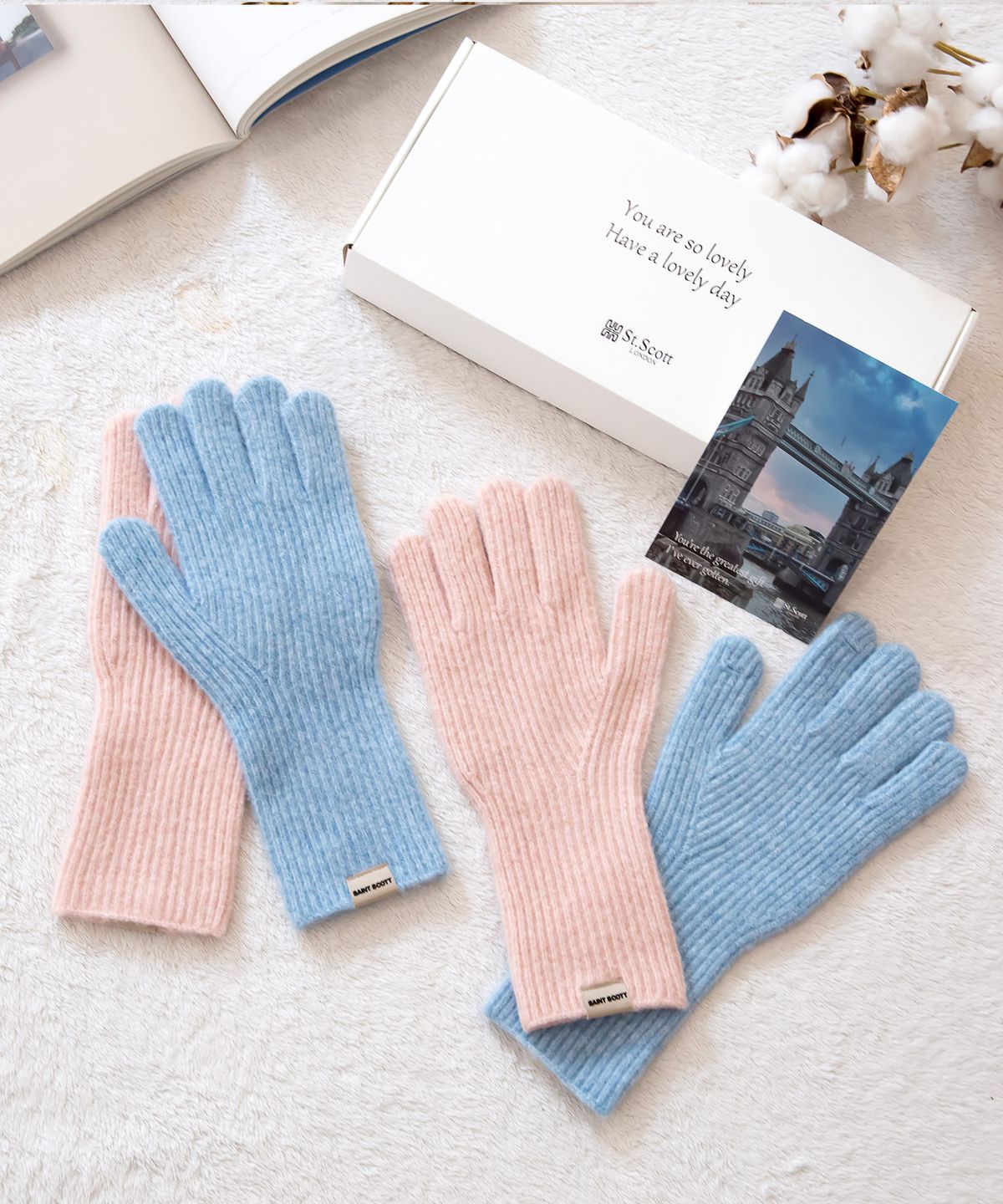 세인트스코트 우산(SAINT SCOTT UMBRELLA) 2PACK 핑거홀 소프트 울 니트 터치 장갑 + 선물케이스
