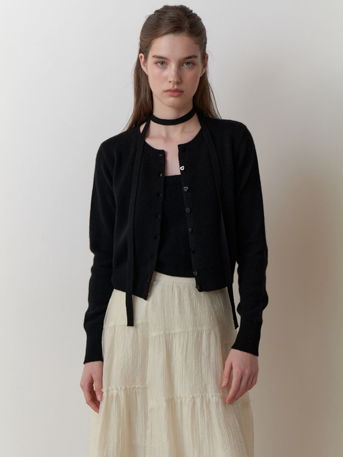 리엘(RE L) Moat cardigan set_3piece (black)