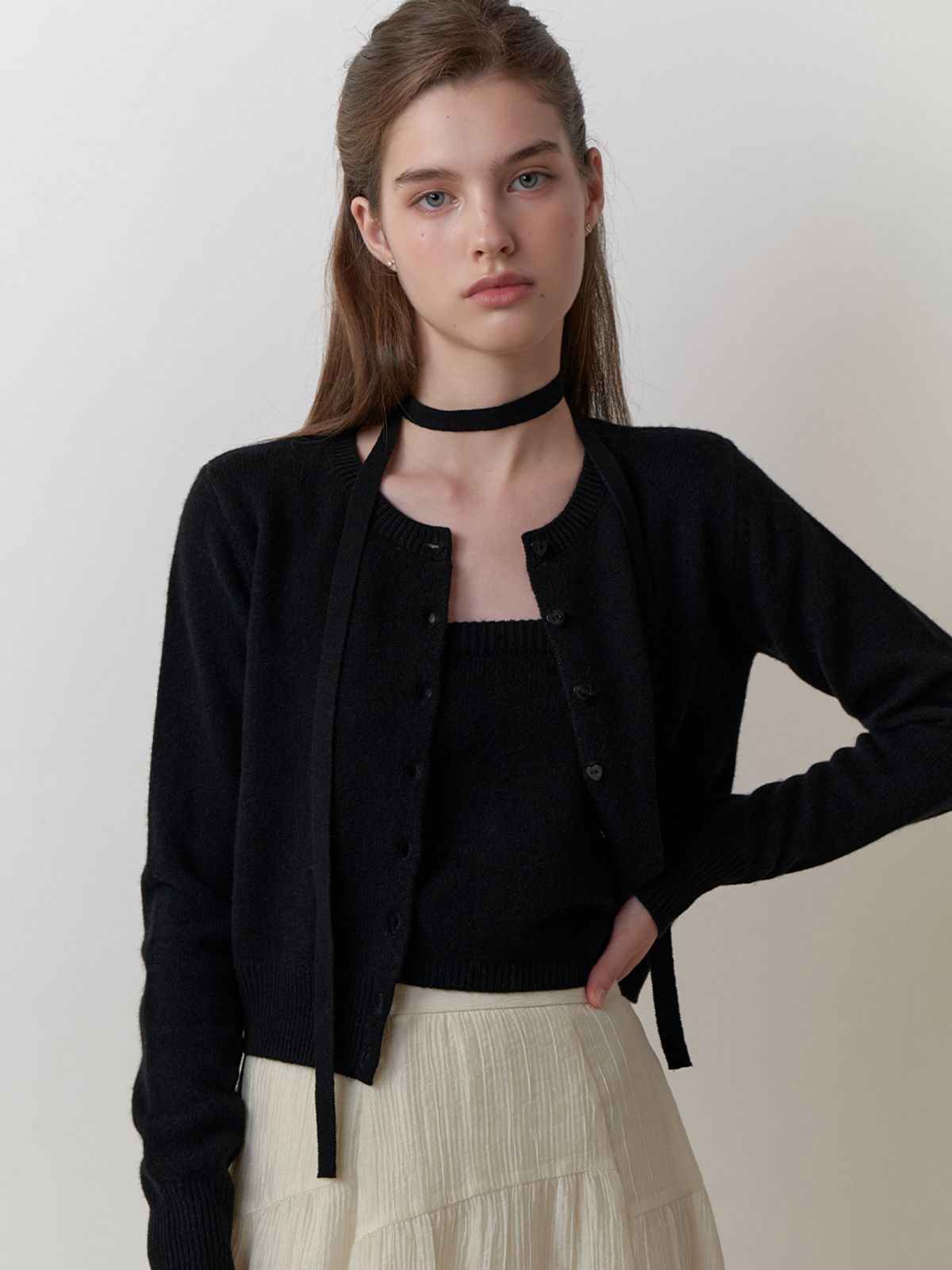 리엘(RE L) Moat cardigan set_3piece (black)