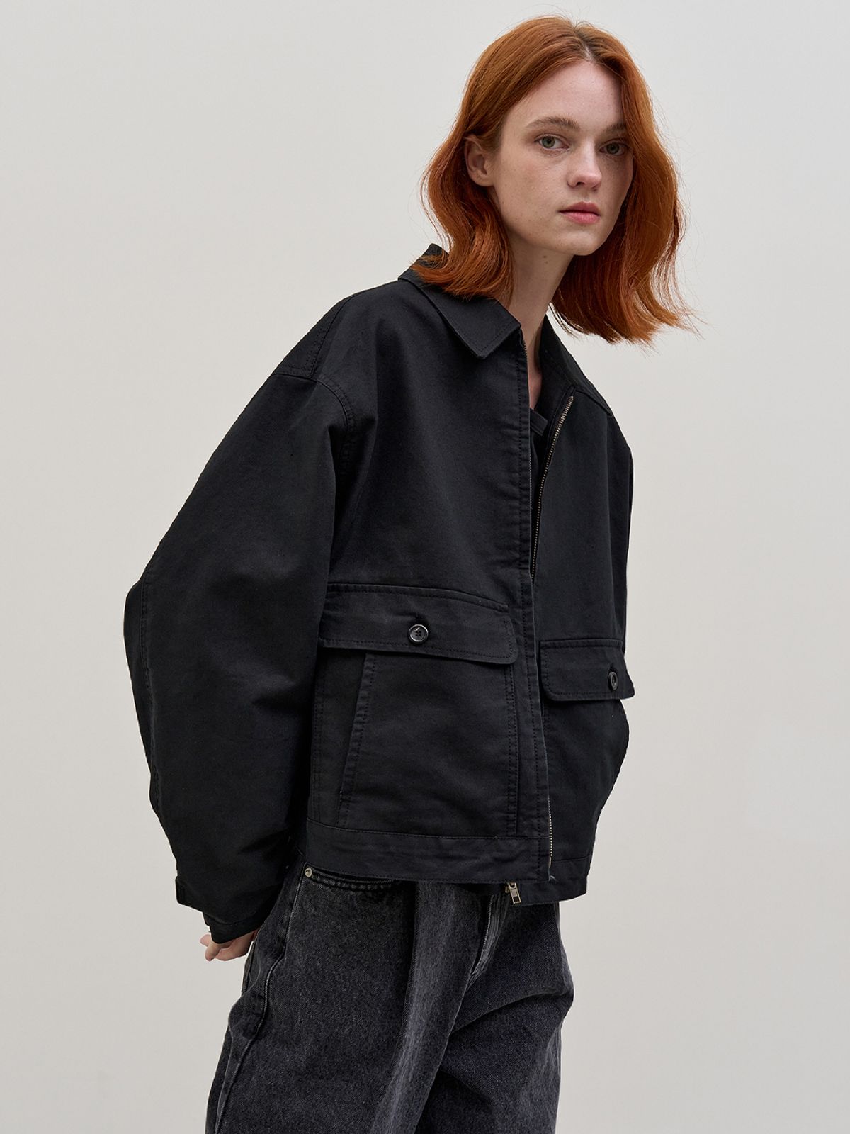 해브 앤 해브(HAVE8HAVE) COTTON ZIP-UP BLOUSON JACKET_BLACK