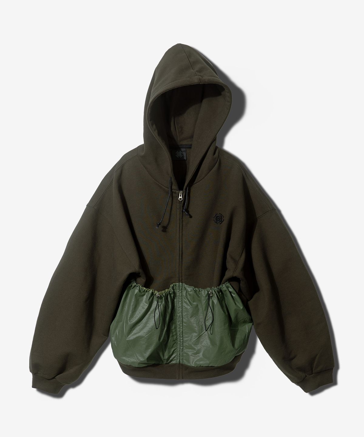 팬쇼(FANSHOW) (SETUP) POCKET HOODED ZIPUP + LEATHER BELT WIDE PANTS- KHAKI