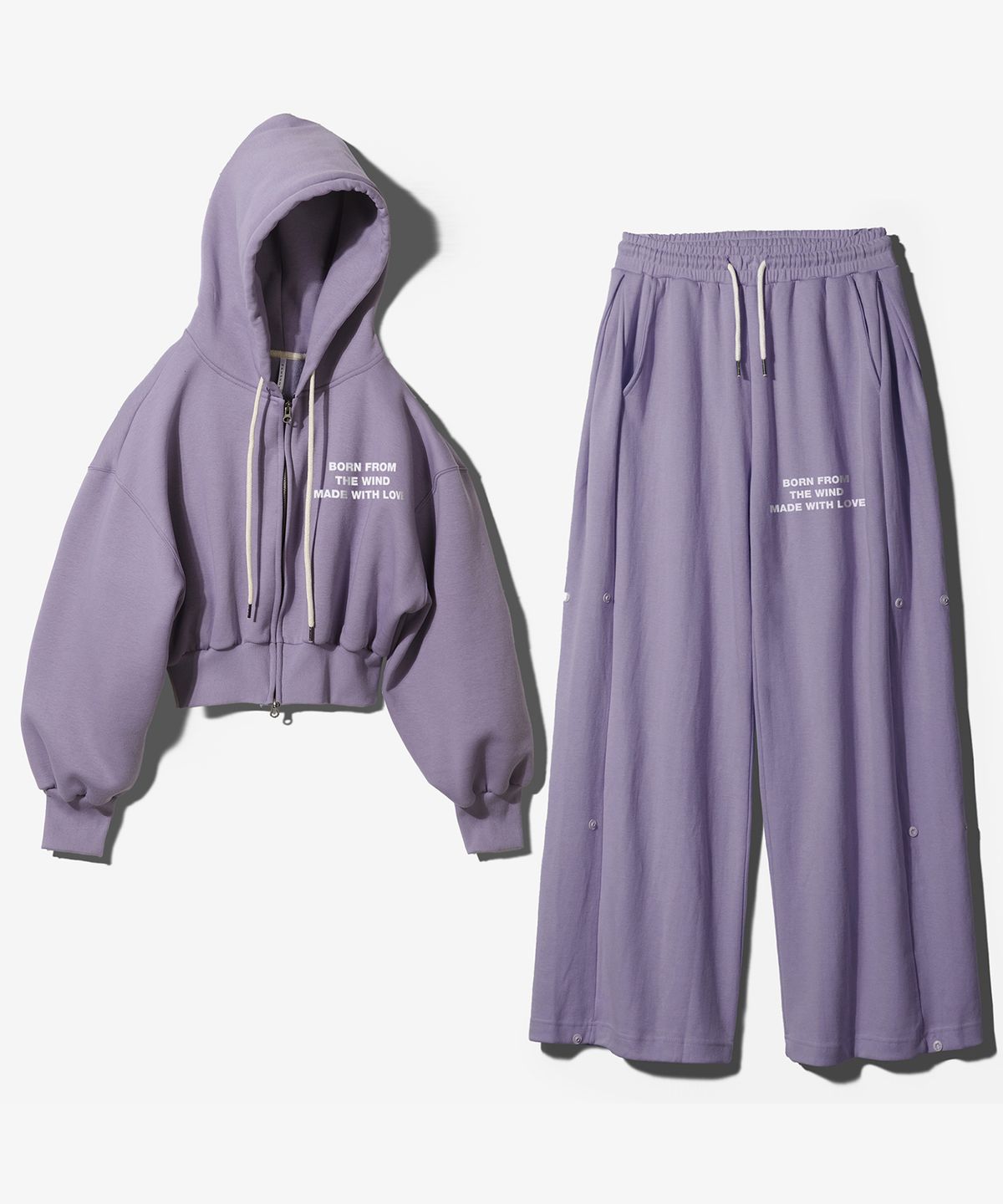 팬쇼(FANSHOW) (SETUP) MWL CROP HOODED ZIPUP+SNAP PANTS - PURPLE