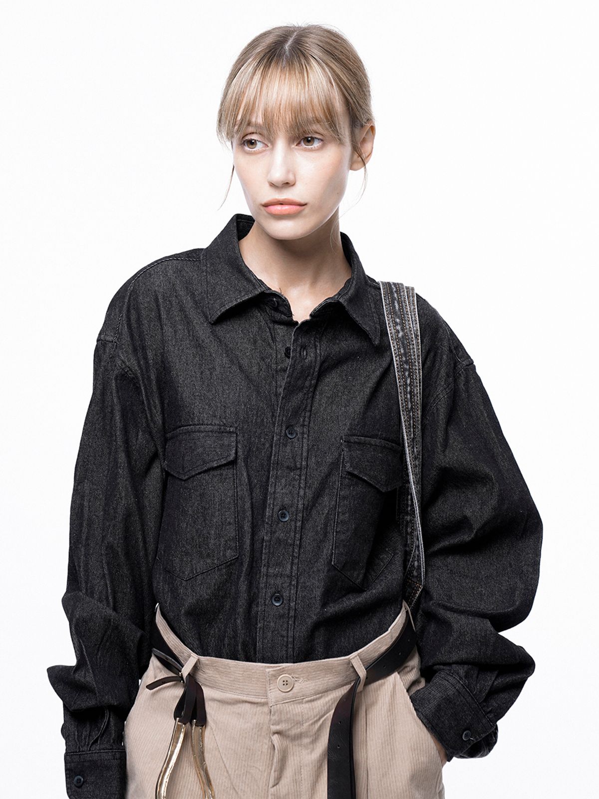 챈세스노이(CHANCE'S NOI) Western Pocket Denim Shirt - Black Indigo /W243SH03BK