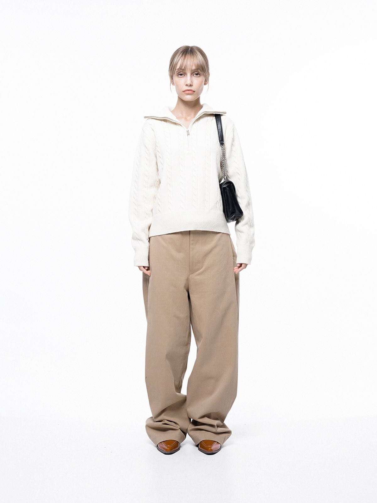 챈세스노이(CHANCE'S NOI) Soft Cable Half Zip-up Knit - Ivory /W243TP01IV