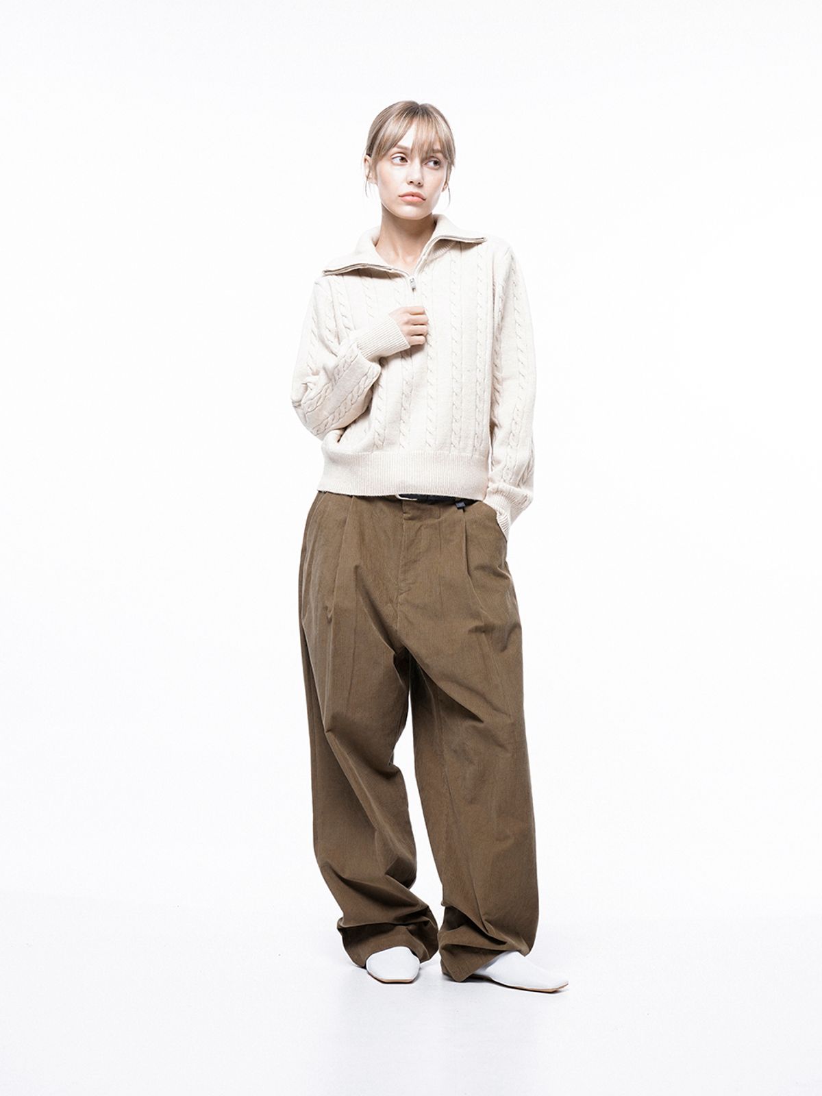 챈세스노이(CHANCE'S NOI) Soft Cable Half Zip-up Knit - Oatmeal /W243TP01OT
