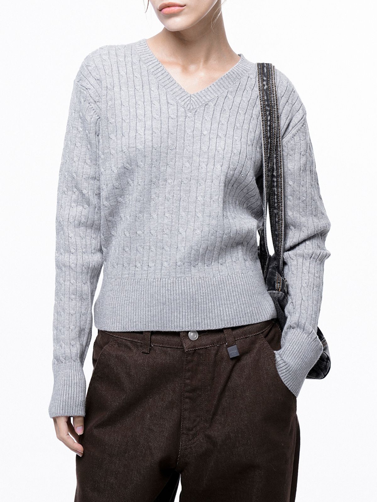 챈세스노이(CHANCE'S NOI) Soft Cable V-neck Knit - Melange /W243TP02ML