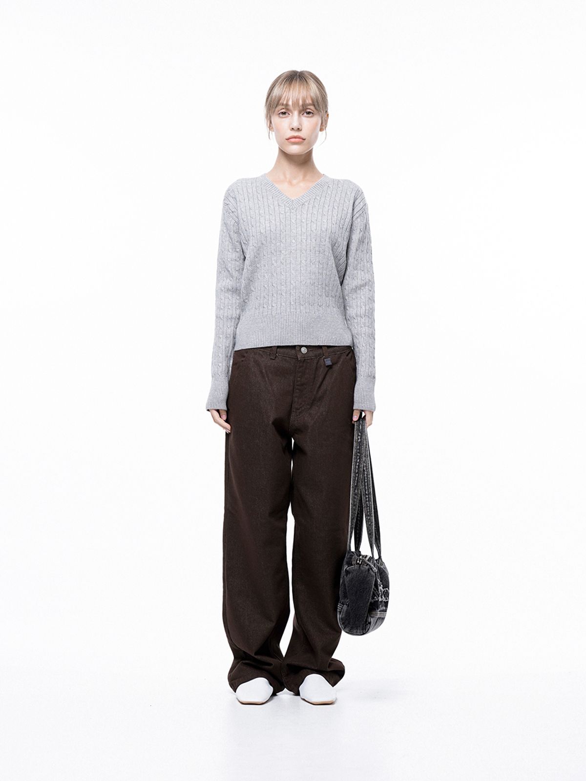 챈세스노이(CHANCE'S NOI) Soft Cable V-neck Knit - Melange /W243TP02ML