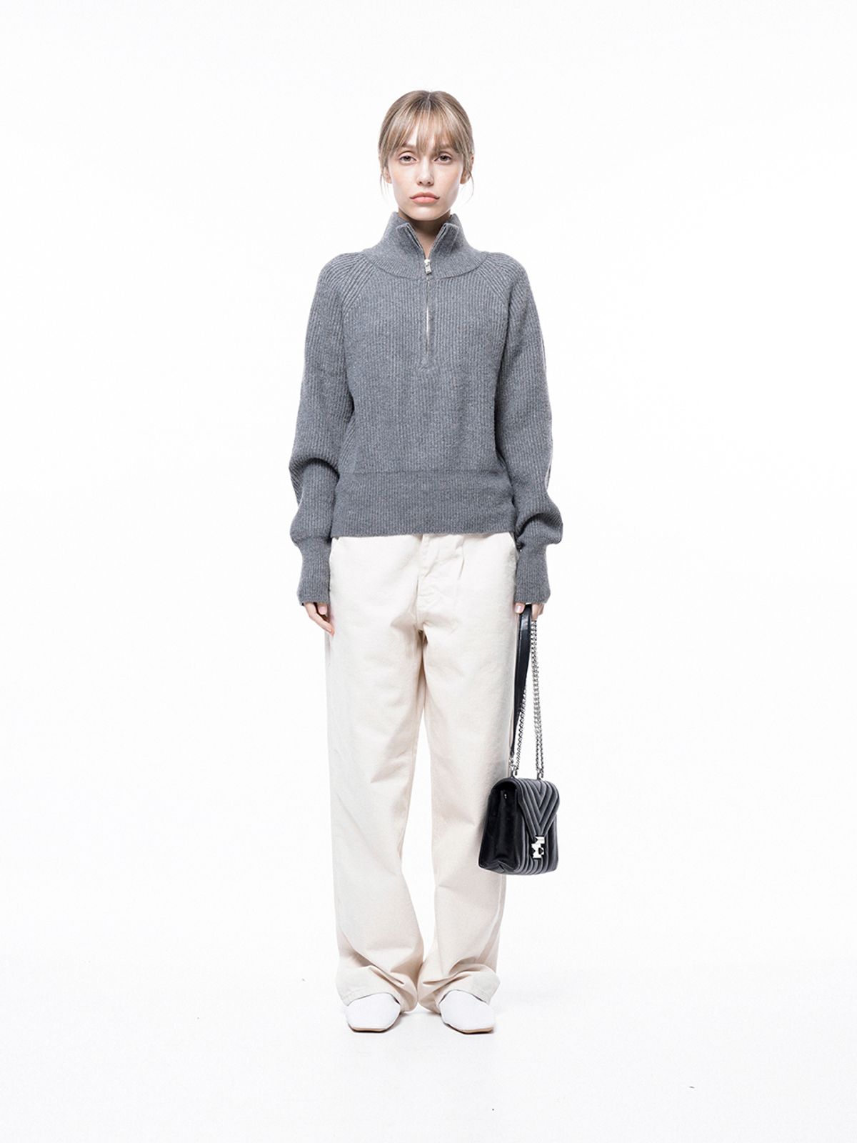 챈세스노이(CHANCE'S NOI) Soft Hazzy Half Zip-up Knit - Gray /W243TP05GR