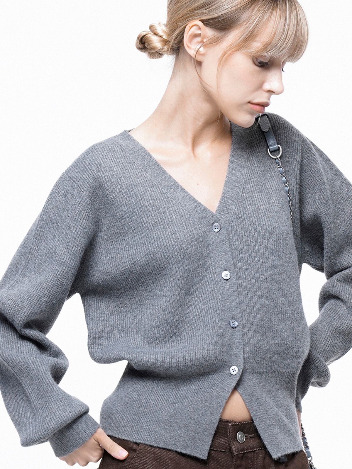 챈세스노이(CHANCE'S NOI) Soft Crop Knit Cardigan - Gray /W243TP04GR