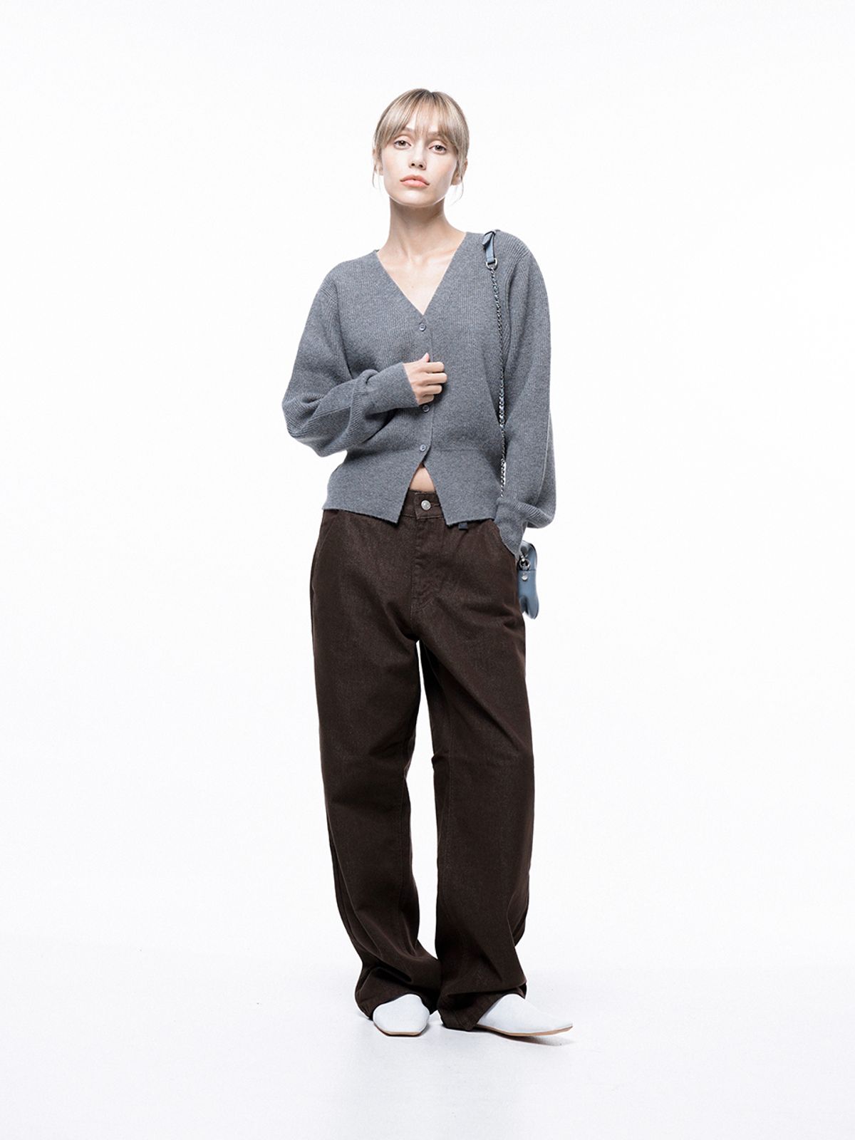챈세스노이(CHANCE'S NOI) Soft Crop Knit Cardigan - Gray /W243TP04GR