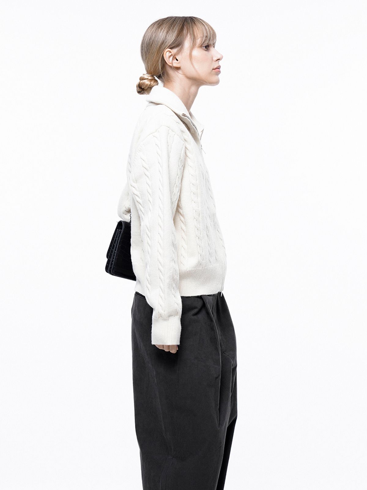 챈세스노이(CHANCE'S NOI) Soft Cable Zip-up Knit Cardigan - Ivory /W243TP03IV