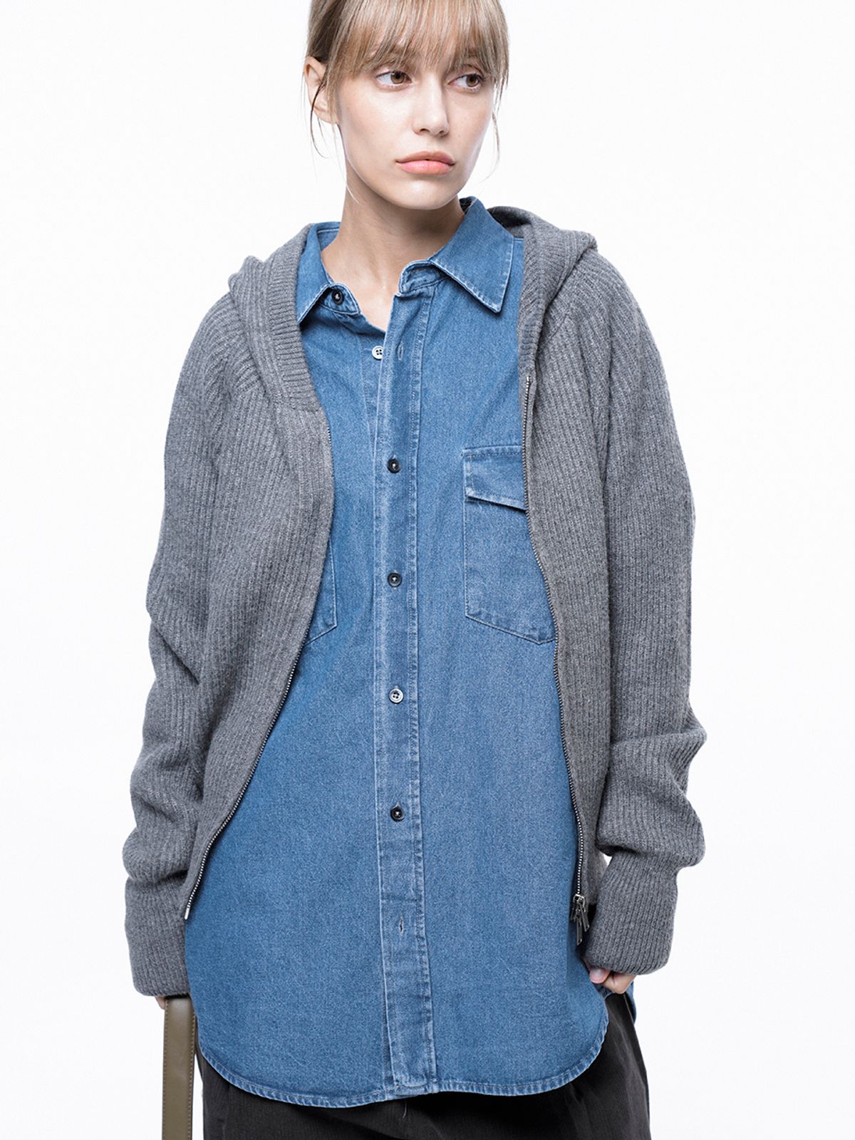 챈세스노이(CHANCE'S NOI) Soft Hazzy Hooded Knit - Gray /W243TP06GR