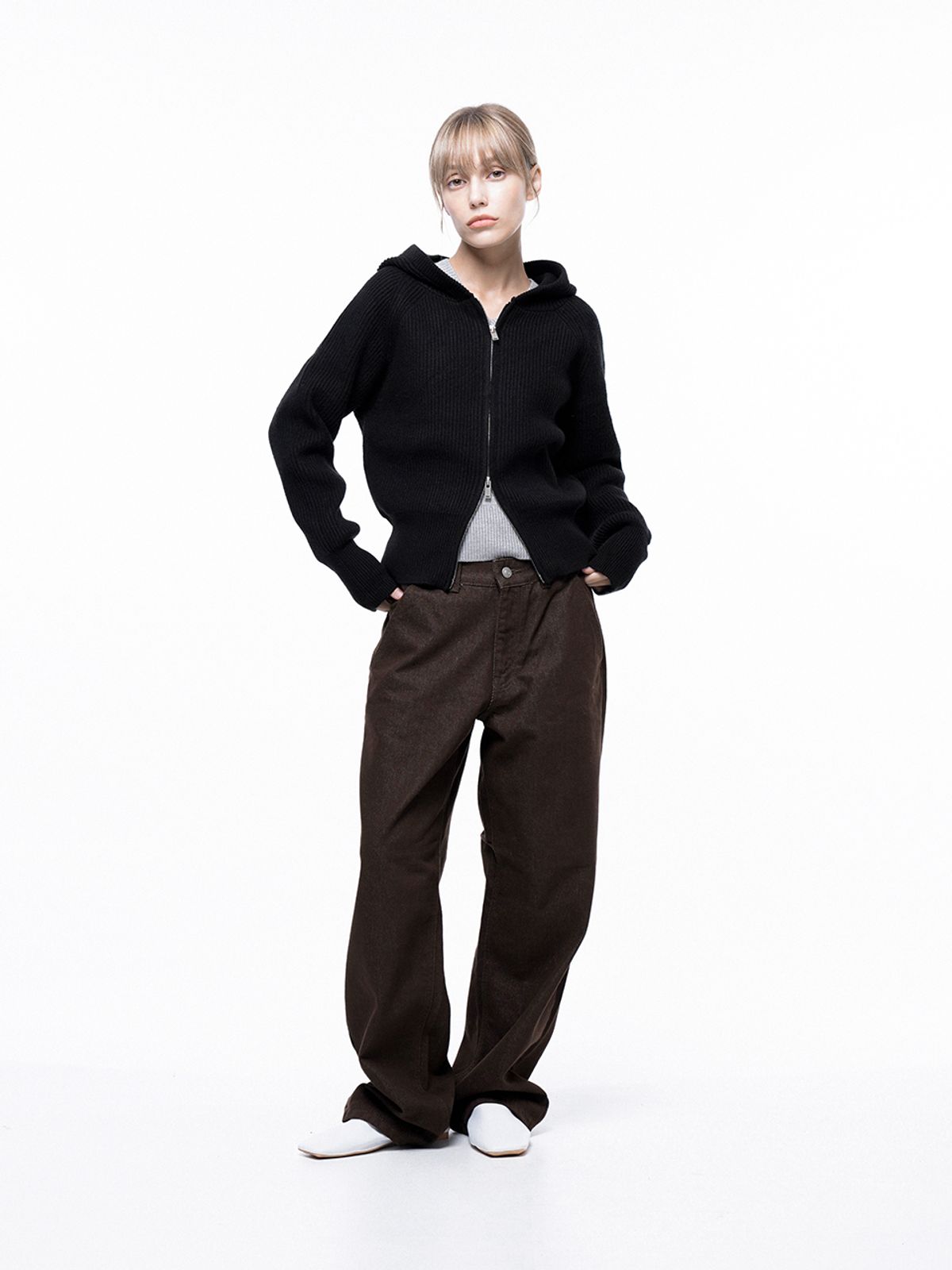 챈세스노이(CHANCE'S NOI) Soft Hazzy Hooded Knit - Black /W243TP06BK