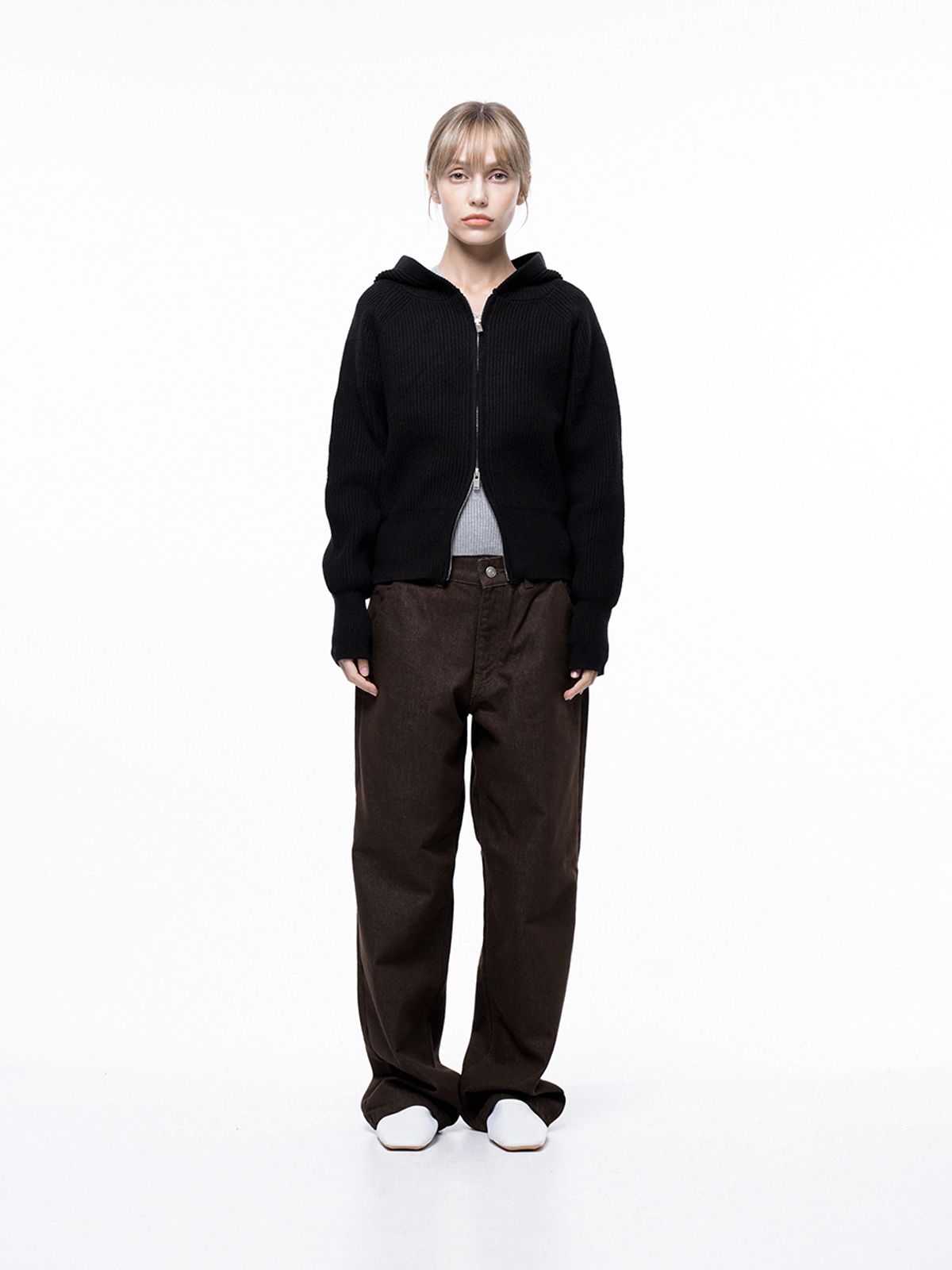 챈세스노이(CHANCE'S NOI) Soft Hazzy Hooded Knit - Black /W243TP06BK