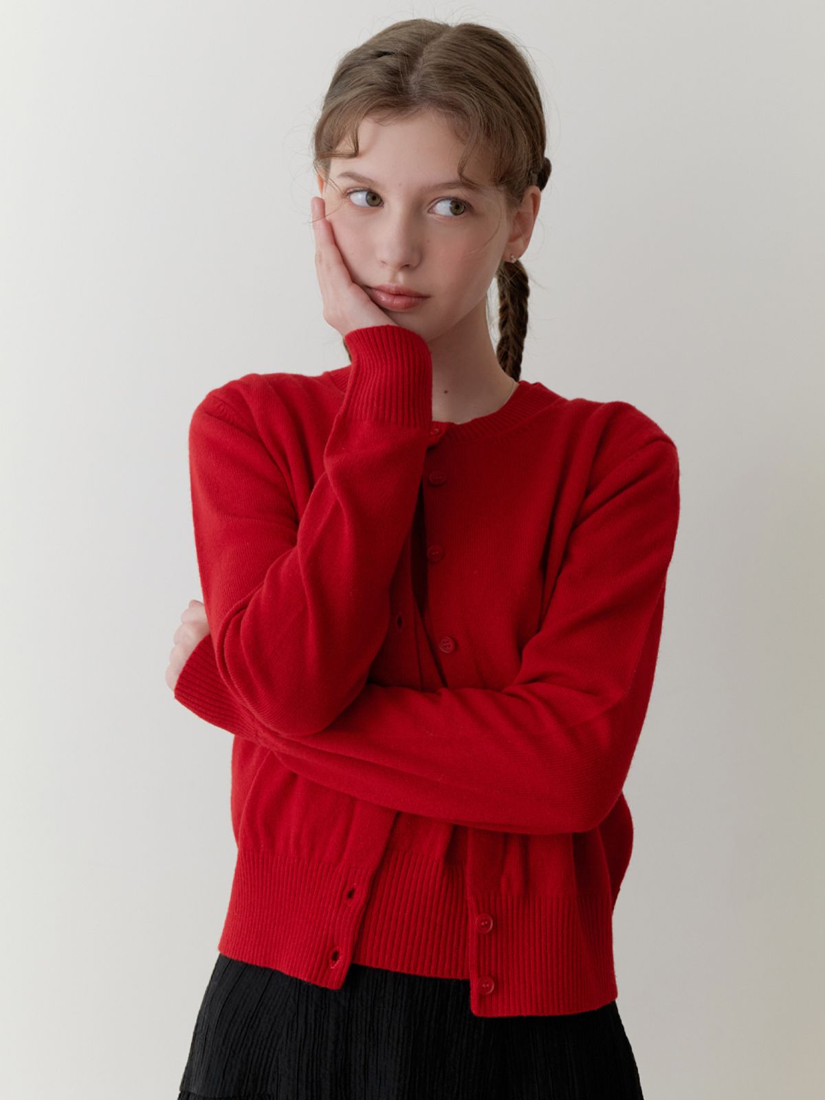 리엘(RE L) Pea wool cardigan (red)
