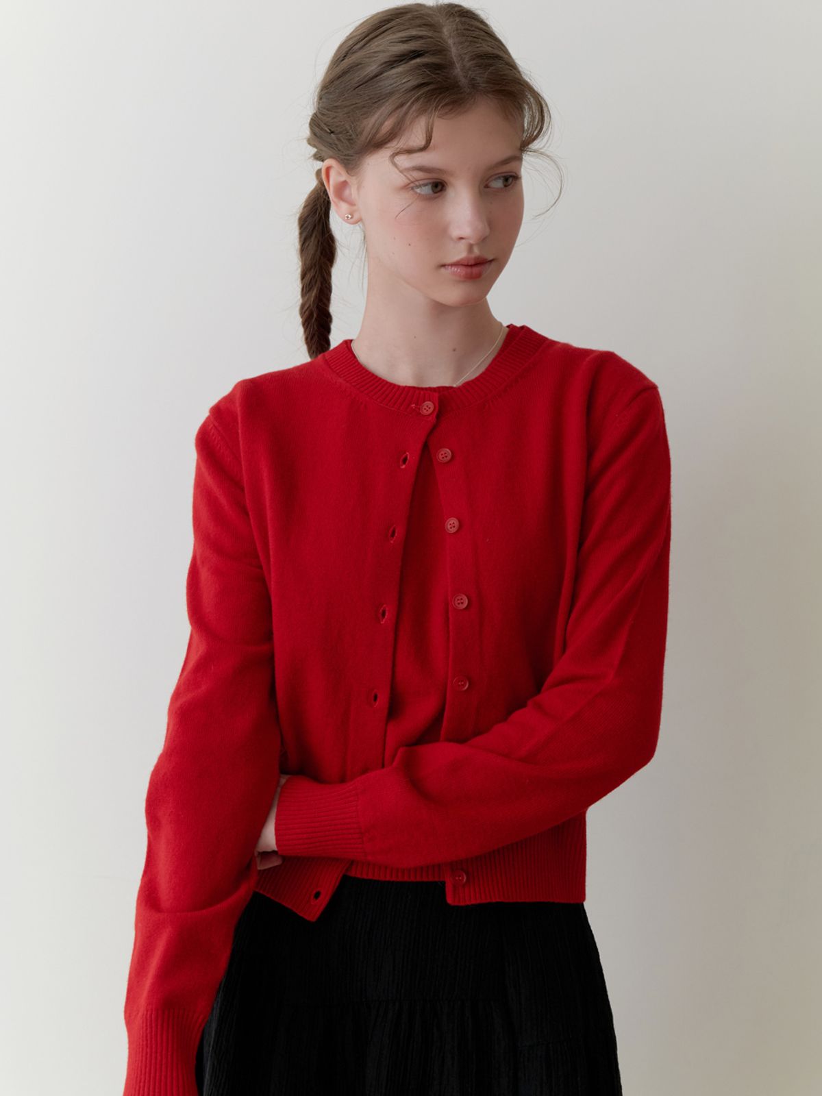 리엘(RE L) Pea wool cardigan (red)