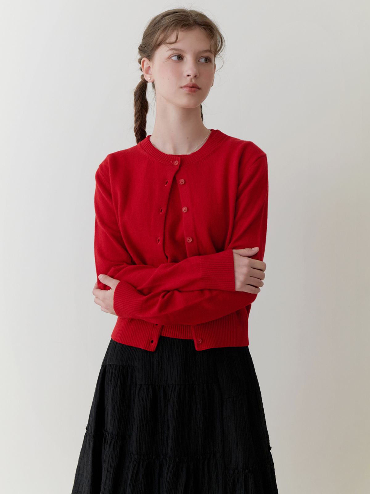 리엘(RE L) Pea wool cardigan (red)