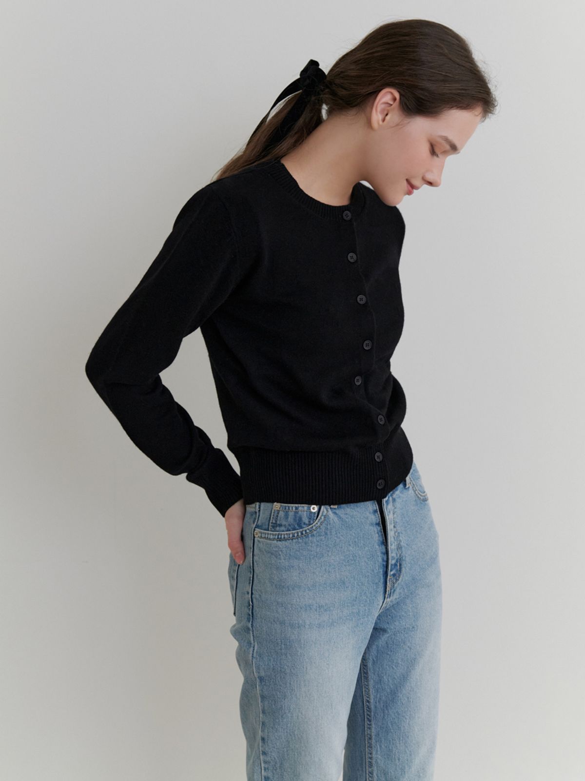 리엘(RE L) Pea wool cardigan (black)