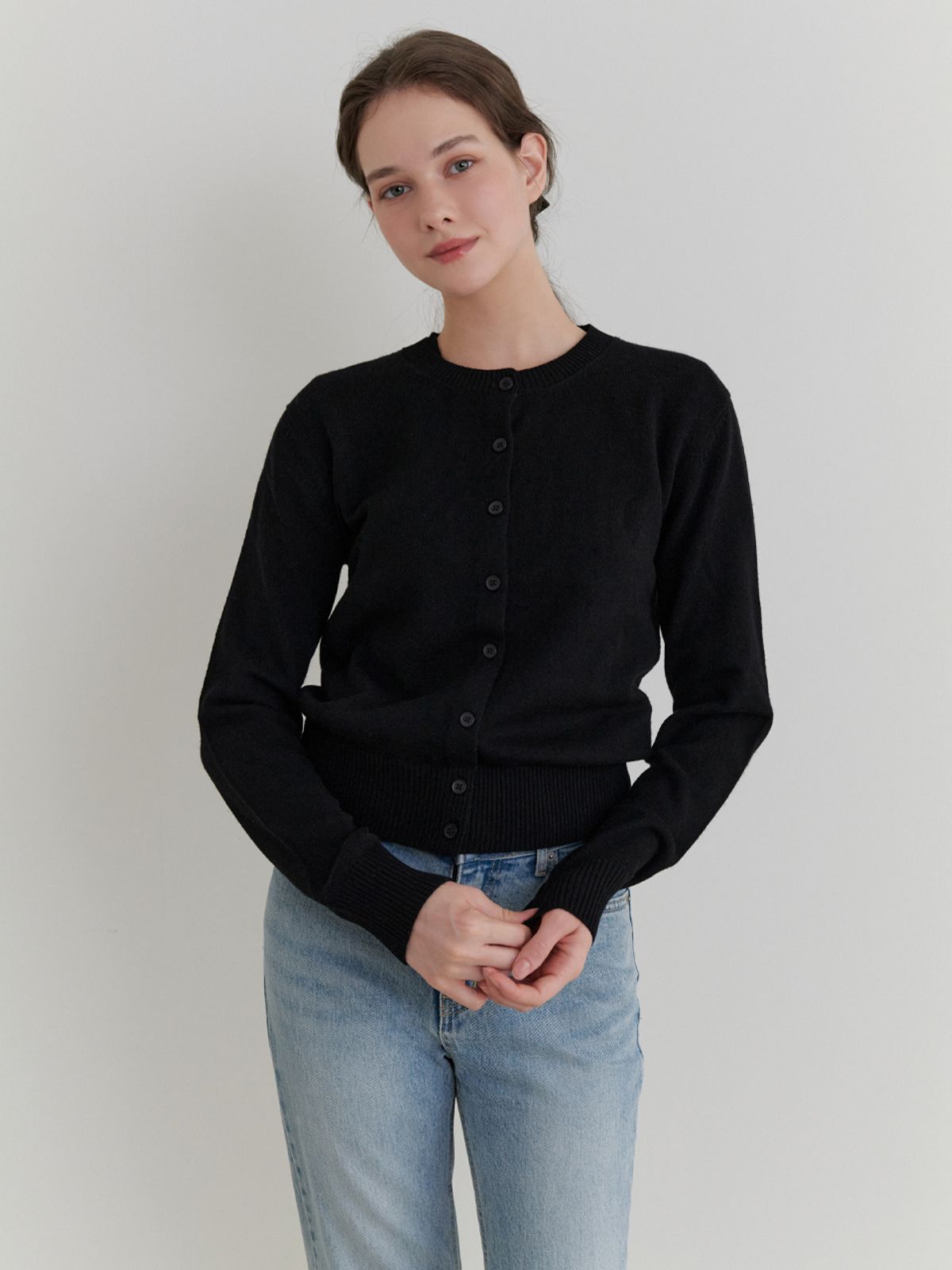 리엘(RE L) Pea wool cardigan (black)