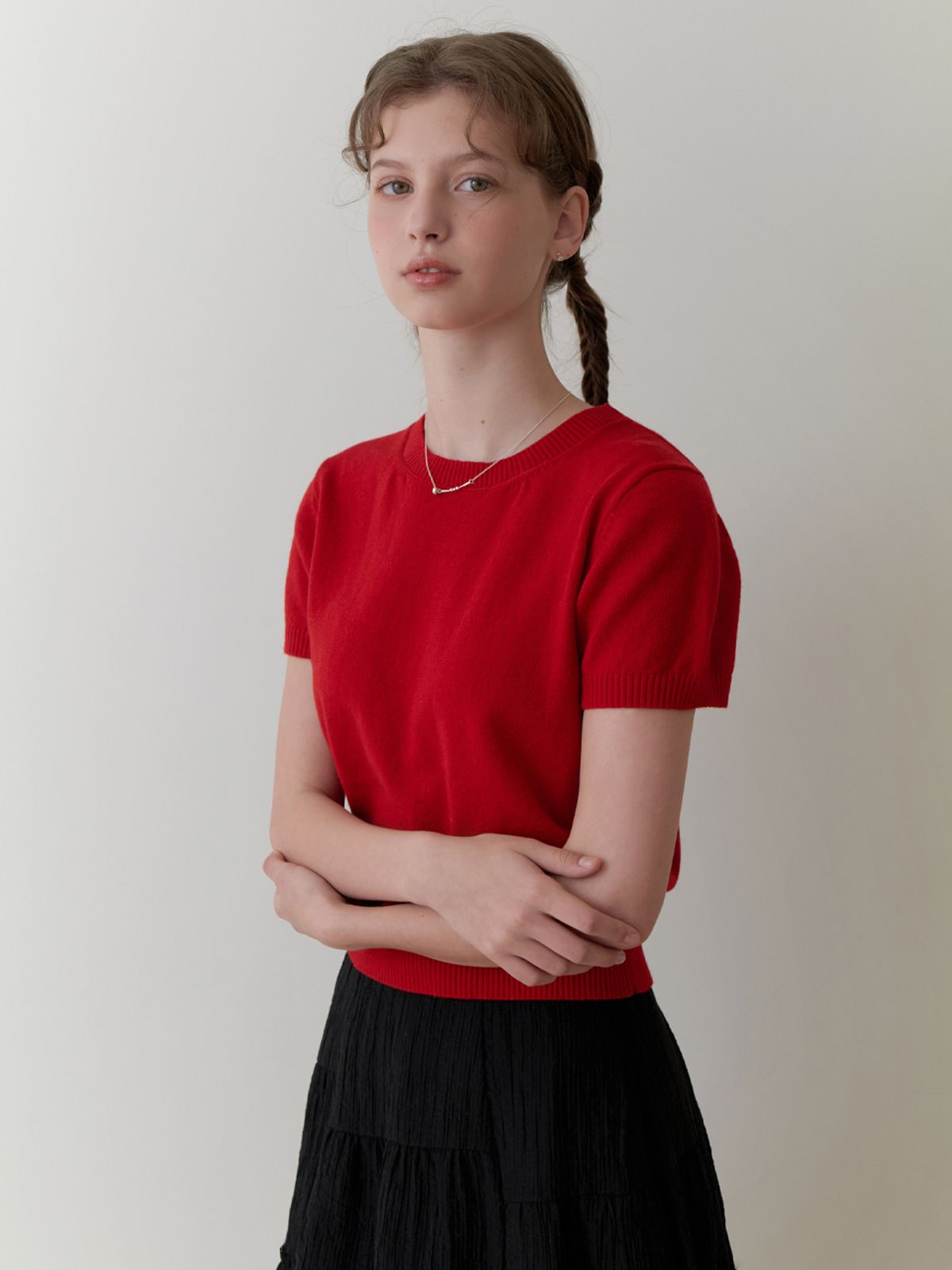리엘(RE L) Pea half knit (red)