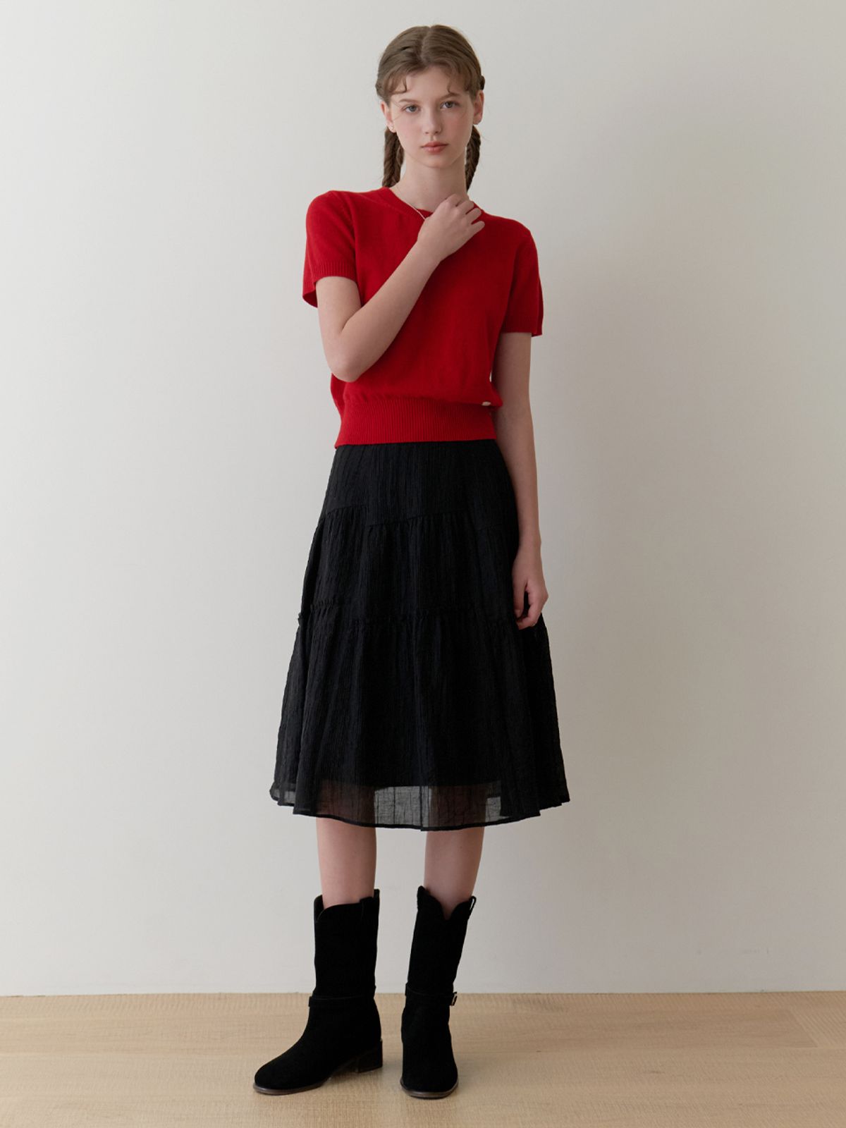 리엘(RE L) Pea half knit (red)