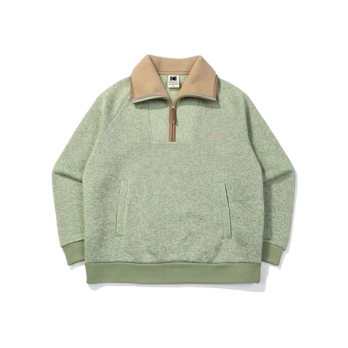 코닥(KODAK) 브라우니 세미오버핏 라이트웜 기모 반집업 맨투맨 MINT GREEN