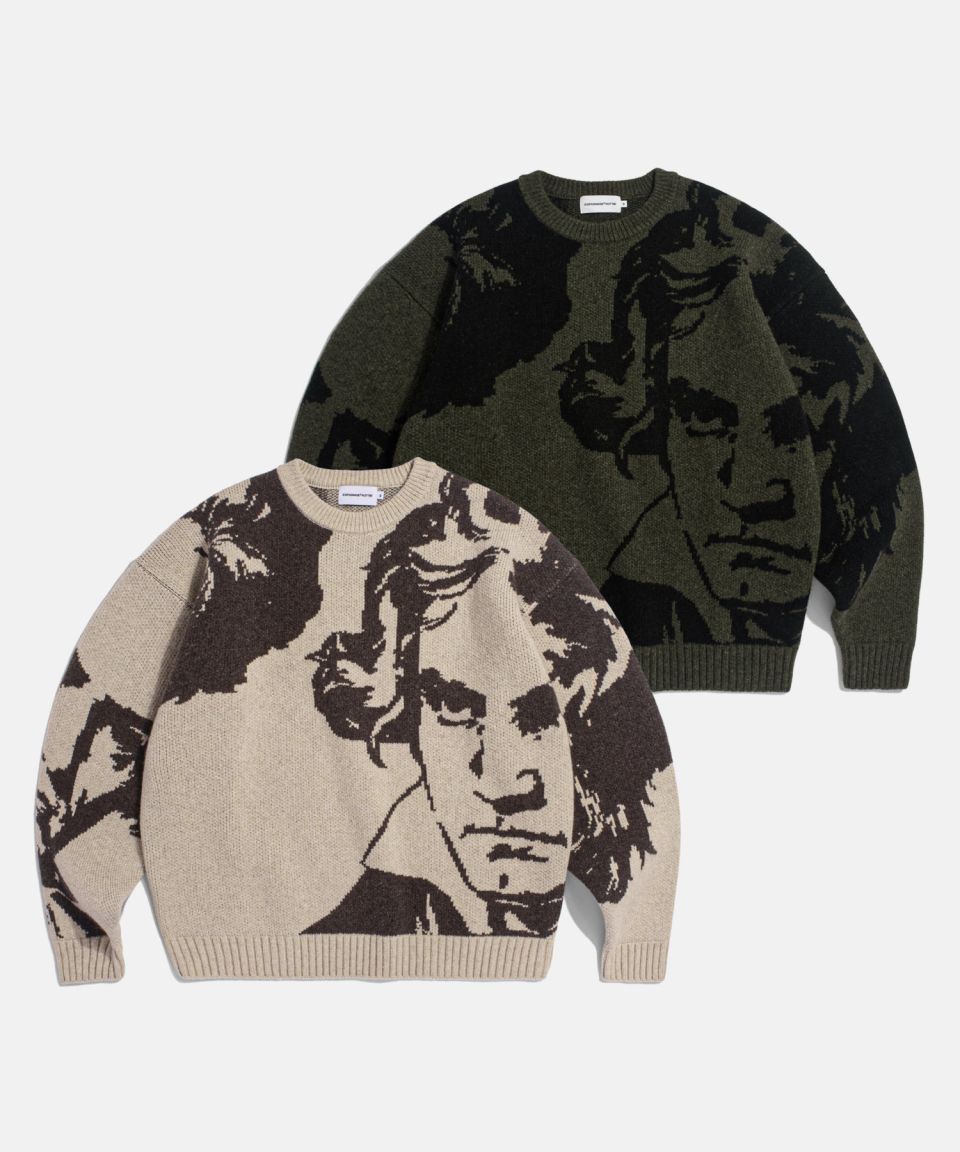 MUSINSA | ESPIONAGE Beethoven Knit Sweater Olive