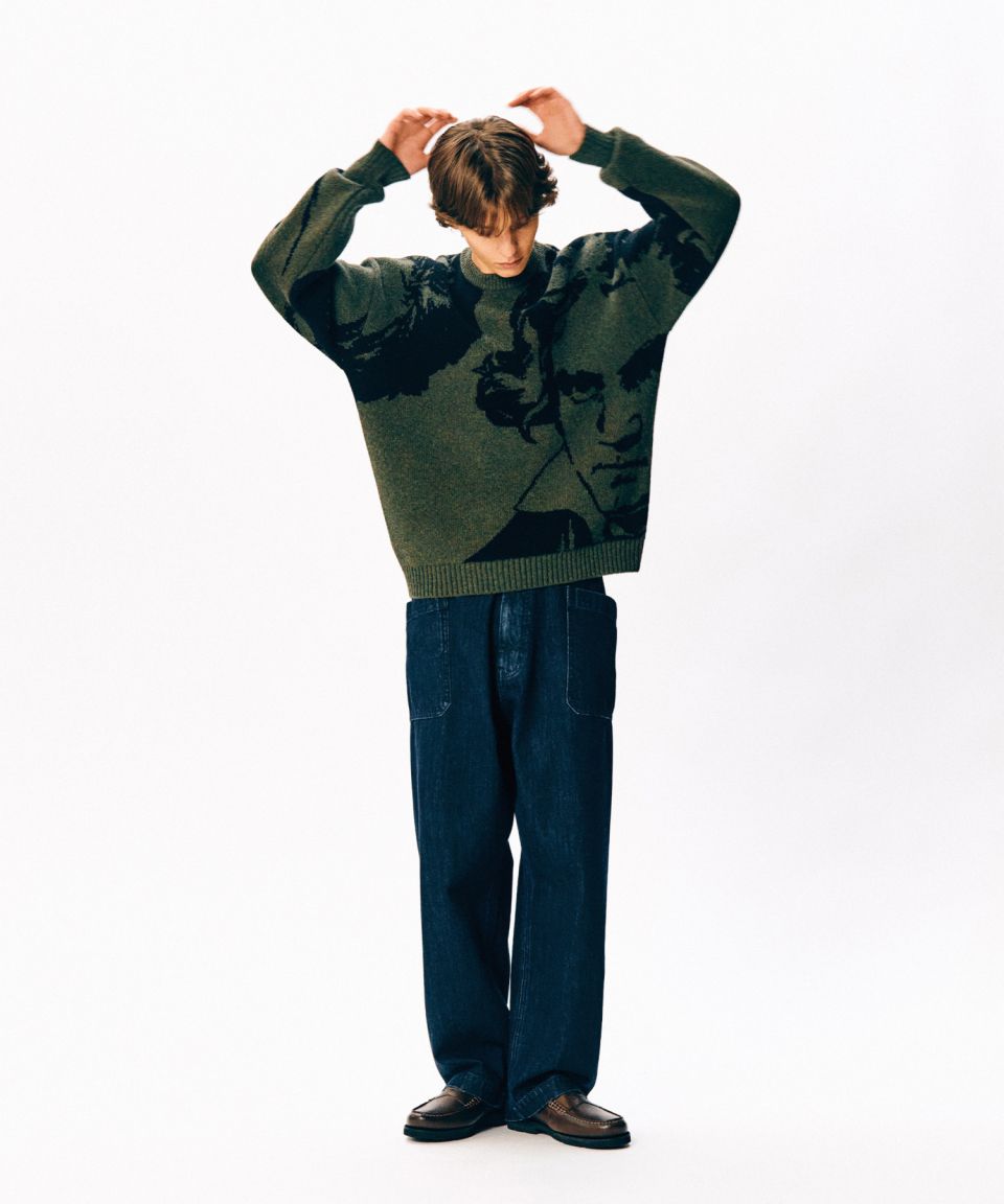MUSINSA | ESPIONAGE Beethoven Knit Sweater Olive