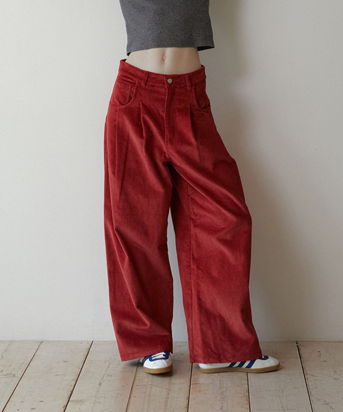 그린버터(GREENBUTTER) Corduroy Wide Pants (Brick Red)