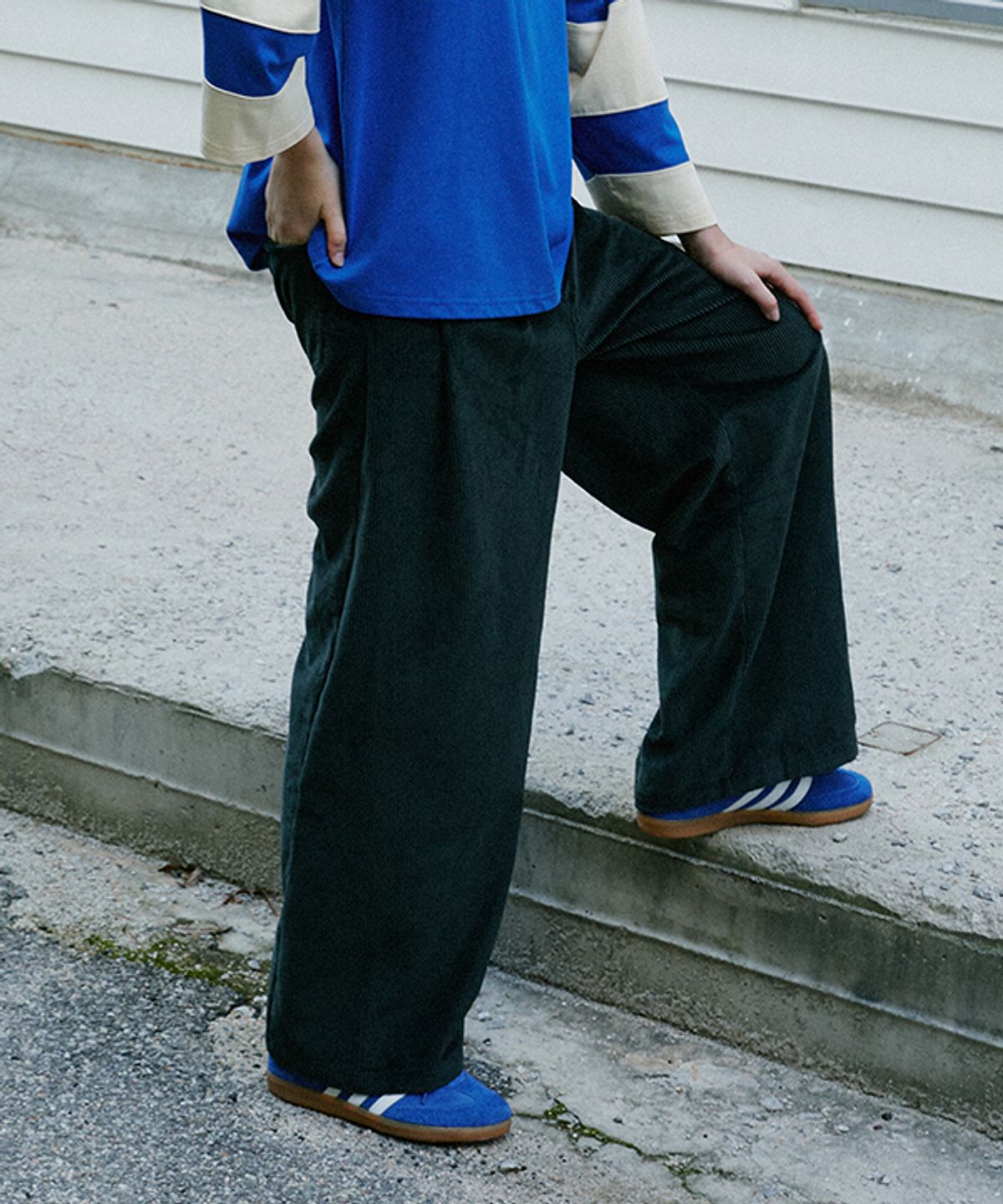그린버터(GREENBUTTER) Corduroy Wide Pants (Charcoal)