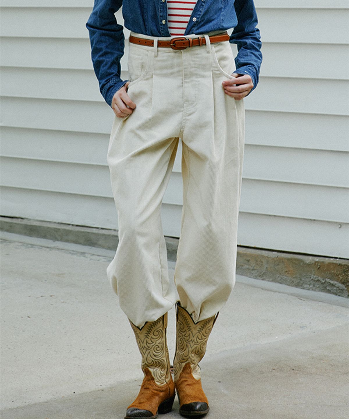 그린버터(GREENBUTTER) Corduroy Wide Pants (L/Beige)
