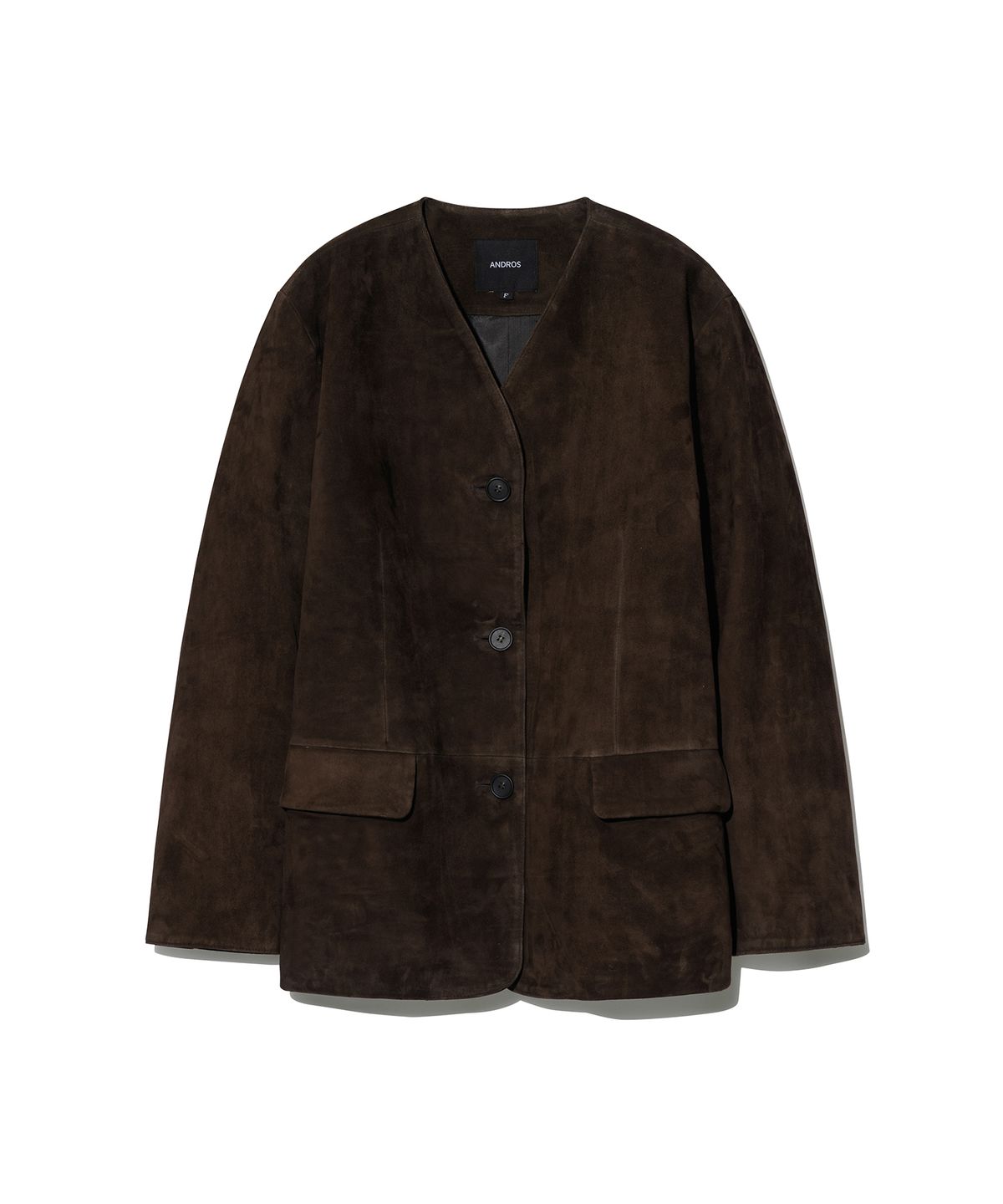 앤드로스(ANDROS) Collarless Goat Suede Jacket (Chocolate Brown)