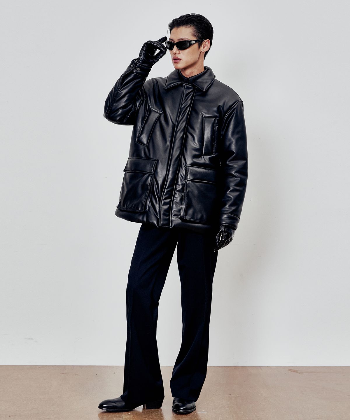 앤드로스(ANDROS) Faux Leather Parka (Black)