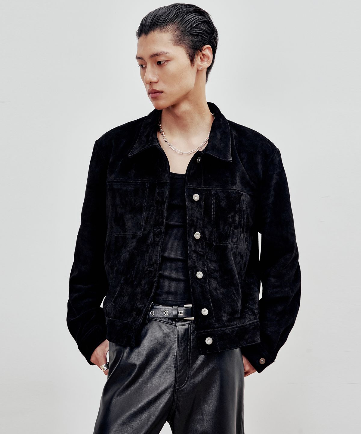 앤드로스(ANDROS) Cow Suede Trucker Jacket (Black)
