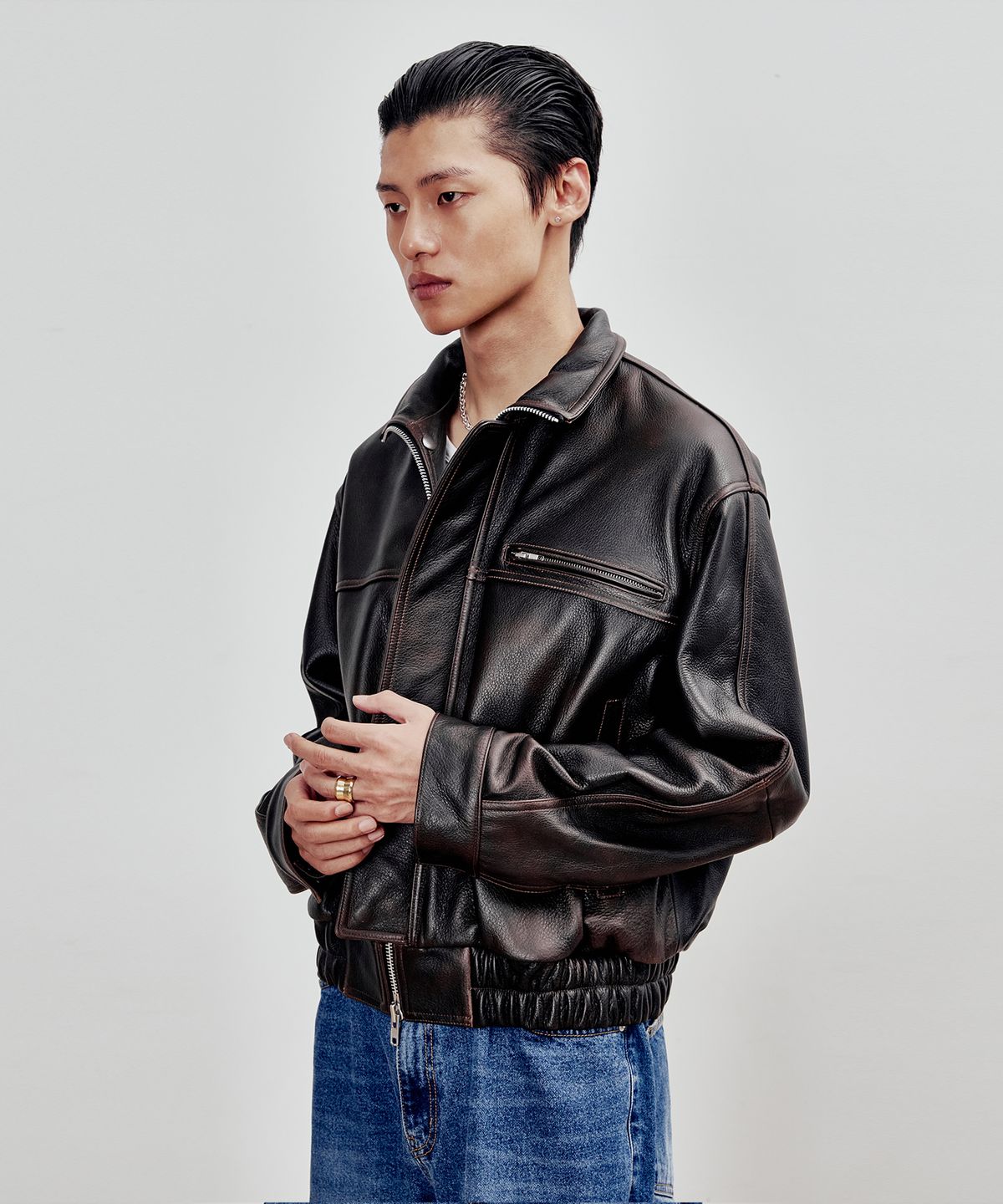 앤드로스(ANDROS) Cowhide Bomber Jacket (Brown)