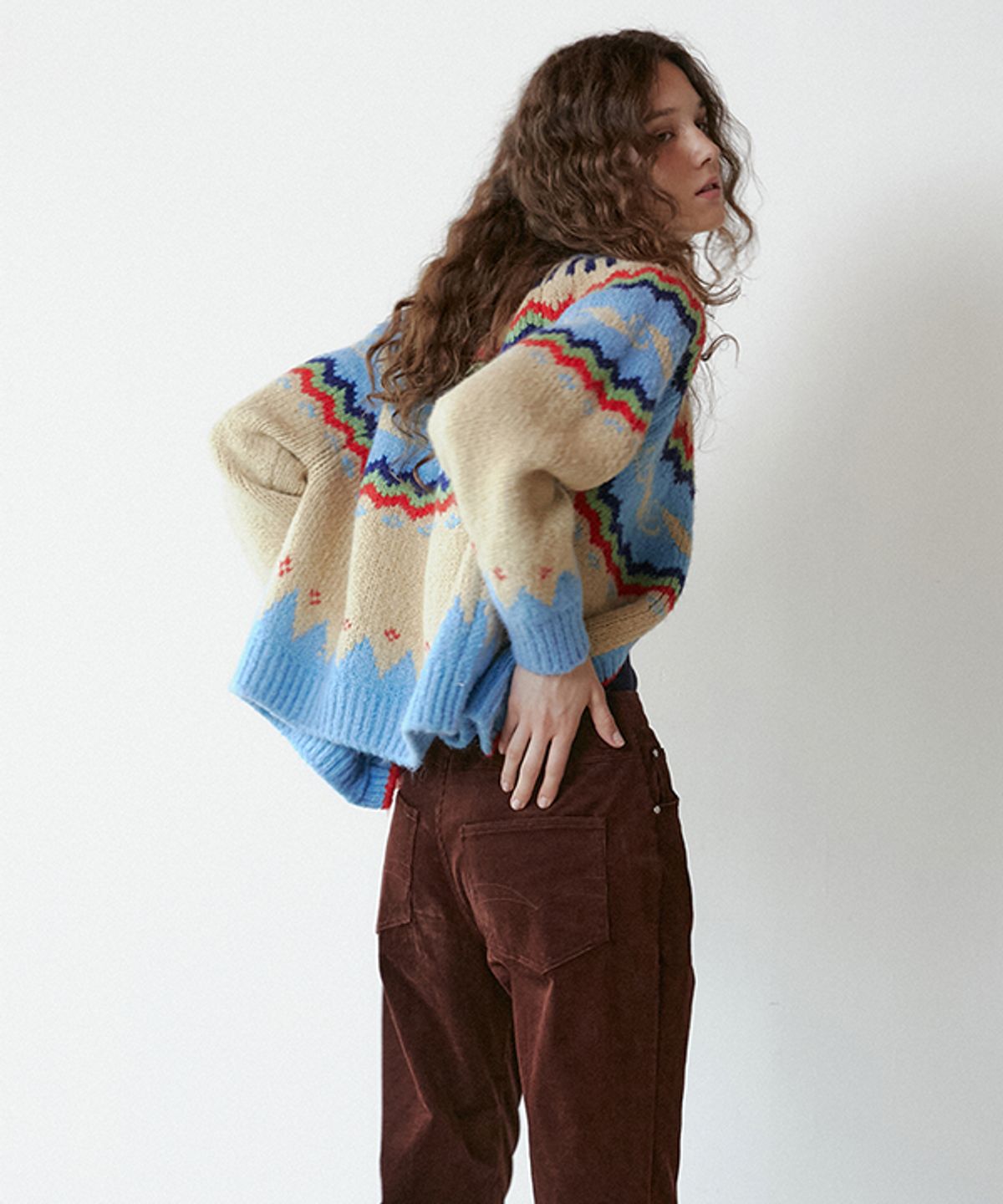 그린버터(GREENBUTTER) Wave Nordic Cardigan (Beige)