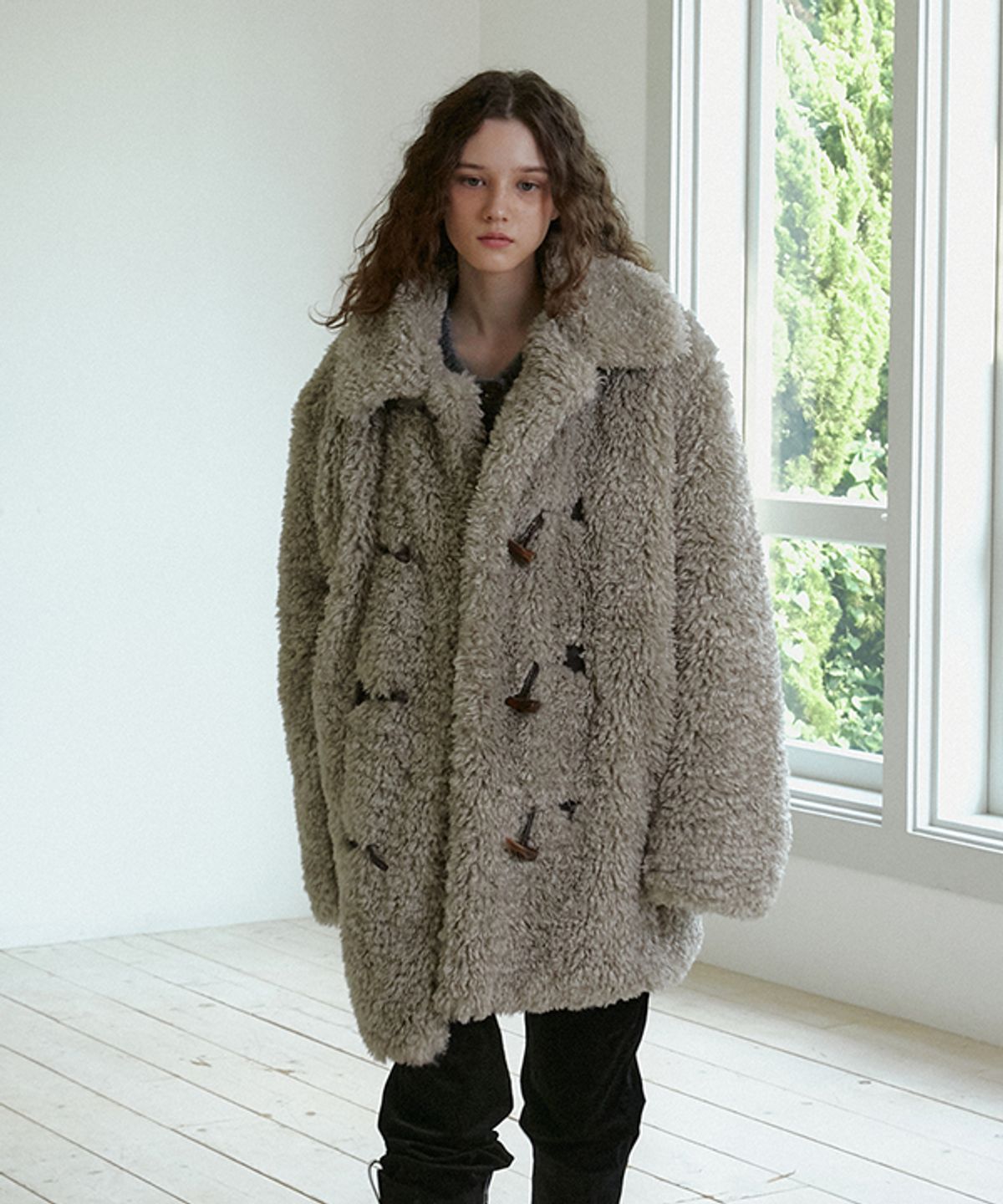 그린버터(GREENBUTTER) Shearling Duffle Half Coat (L/Grey)