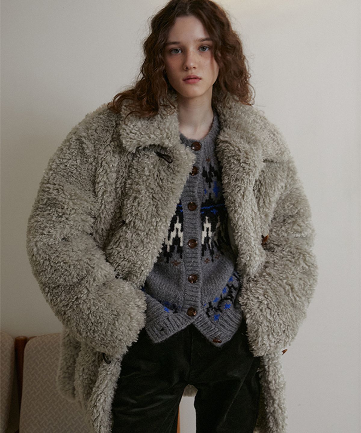 그린버터(GREENBUTTER) Shearling Duffle Half Coat (L/Grey)
