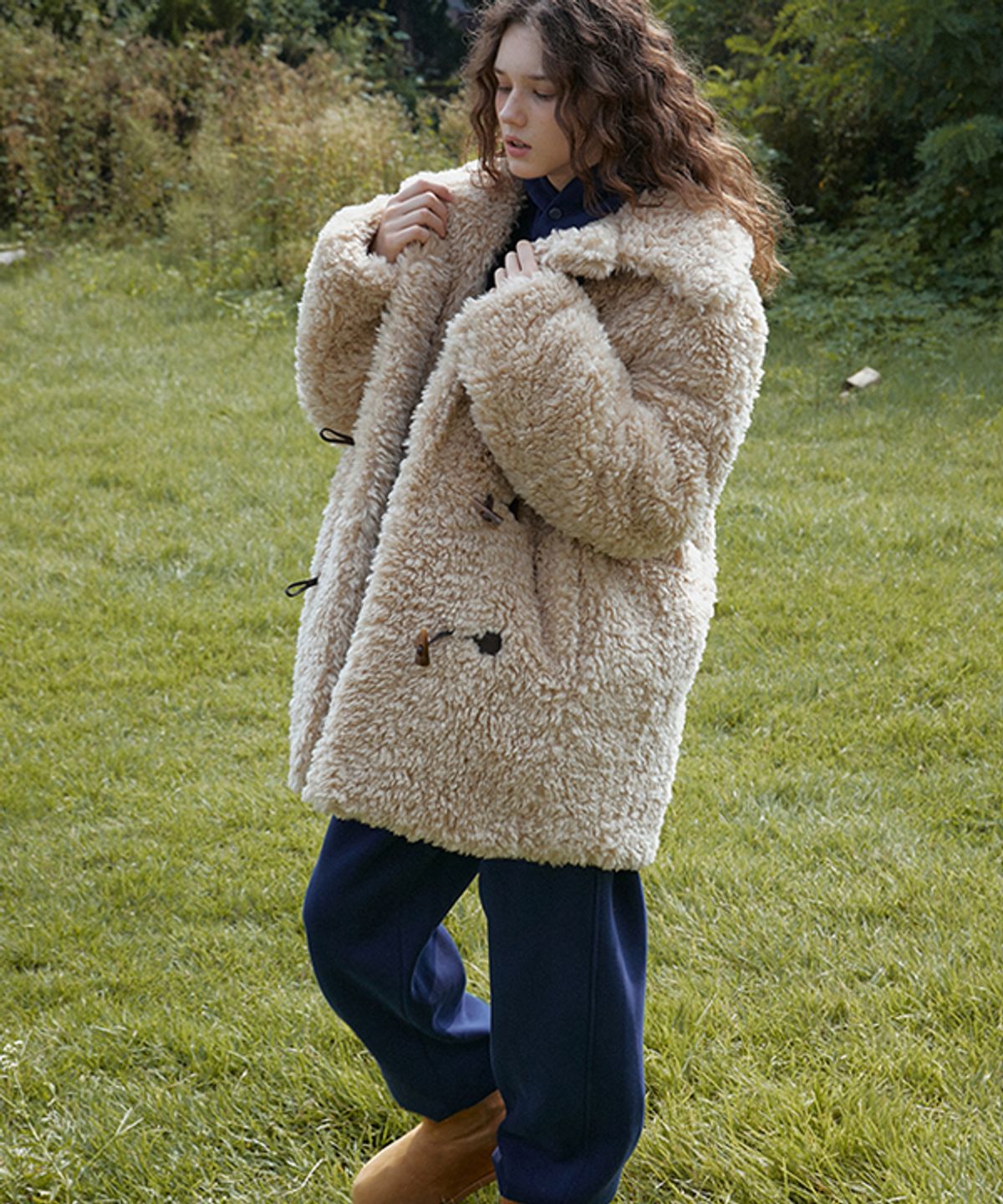 그린버터(GREENBUTTER) Shearling Duffle Half Coat (L/Beige)