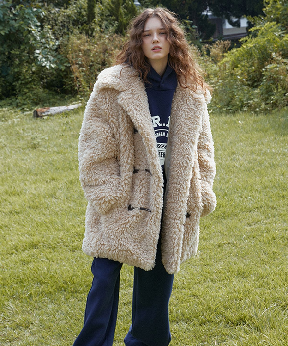그린버터(GREENBUTTER) Shearling Duffle Half Coat (L/Beige)