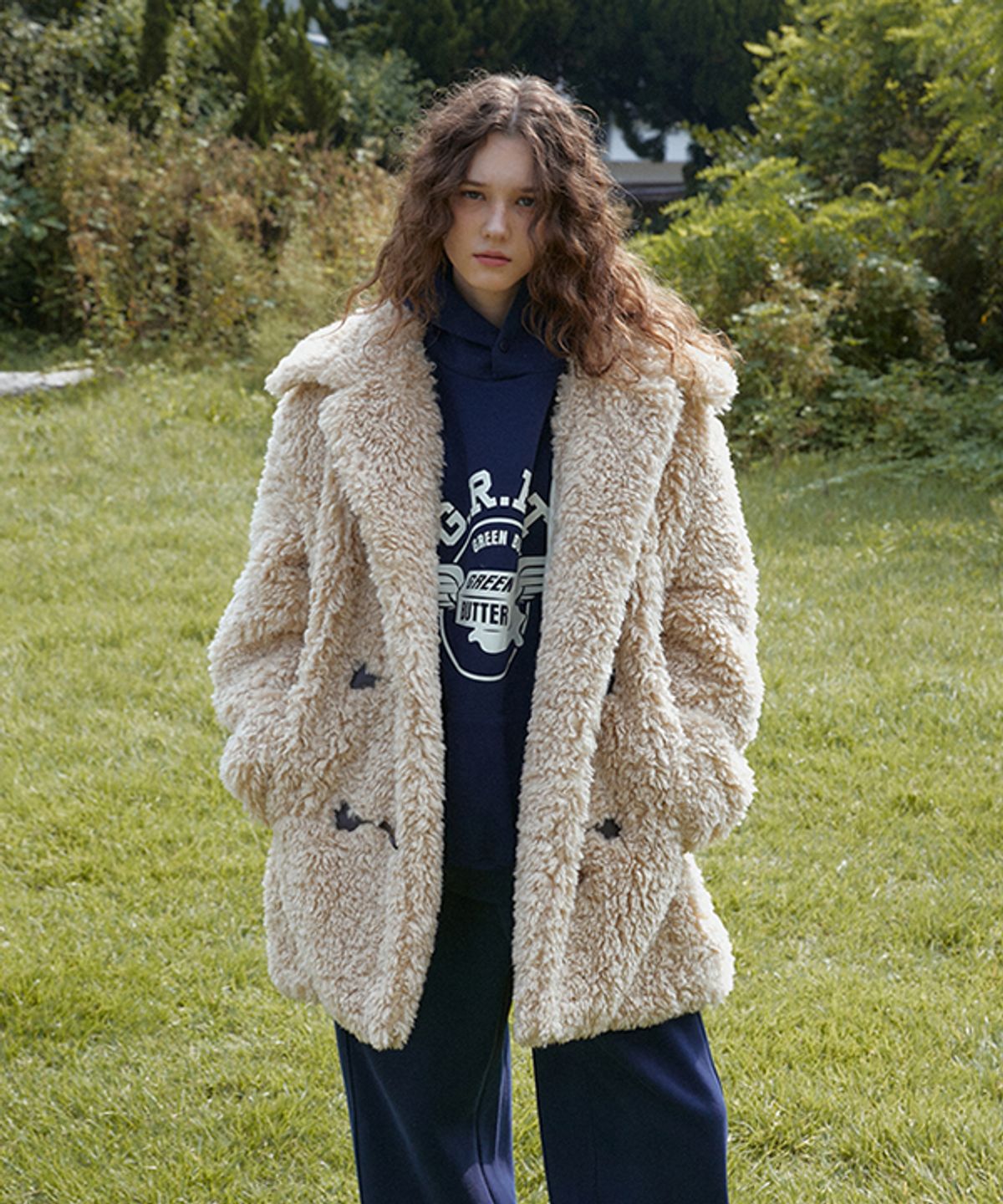 그린버터(GREENBUTTER) Shearling Duffle Half Coat (L/Beige)