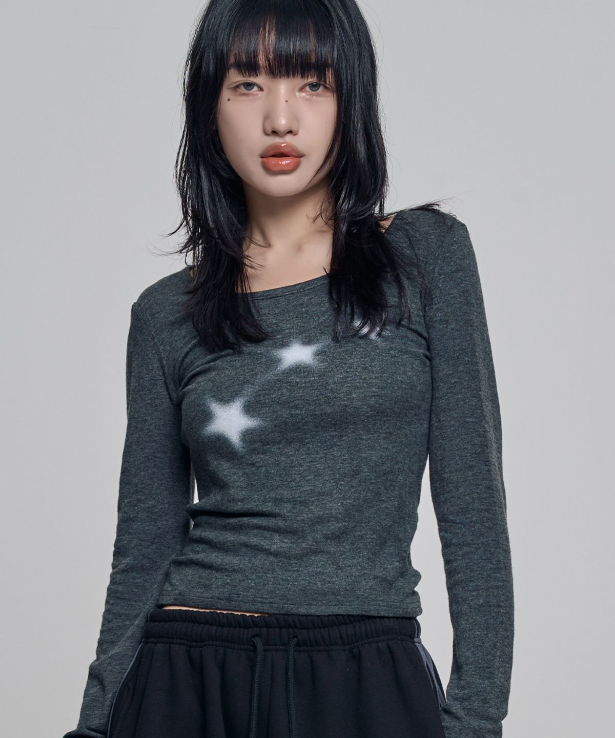 칙스(CHICKS) Starlight 롱 슬리브 티셔츠 Charcoal