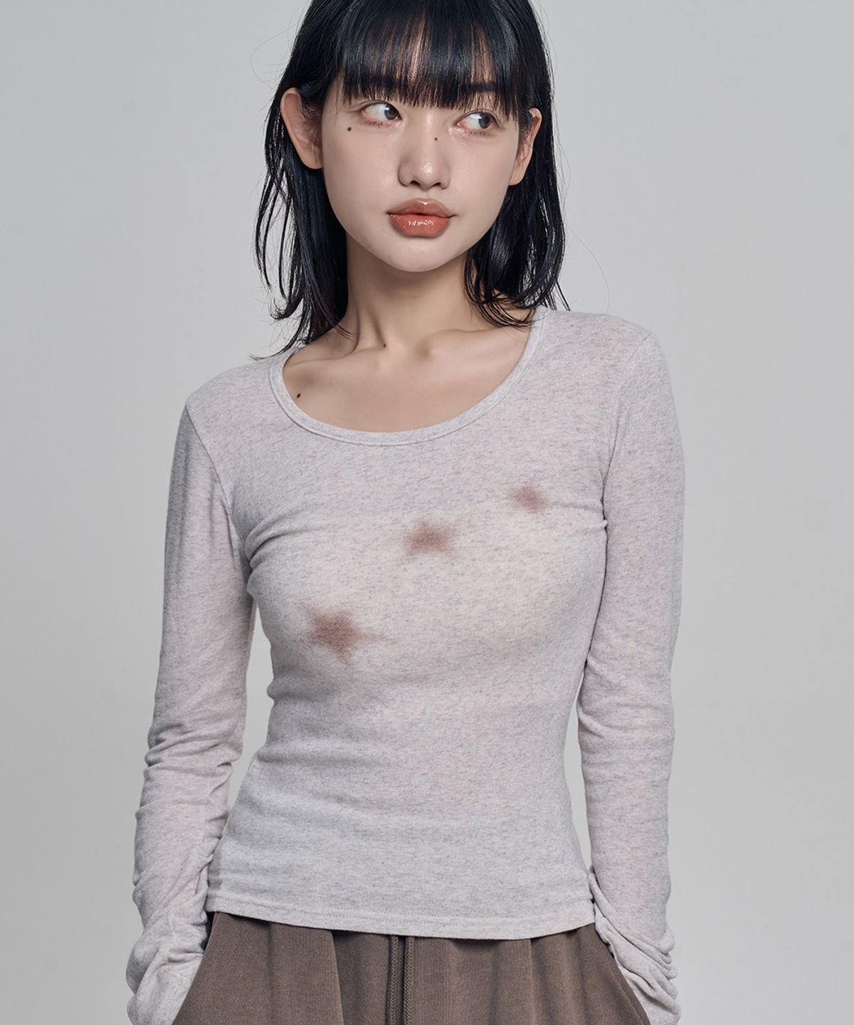칙스(CHICKS) Starlight 롱 슬리브 티셔츠 White melange