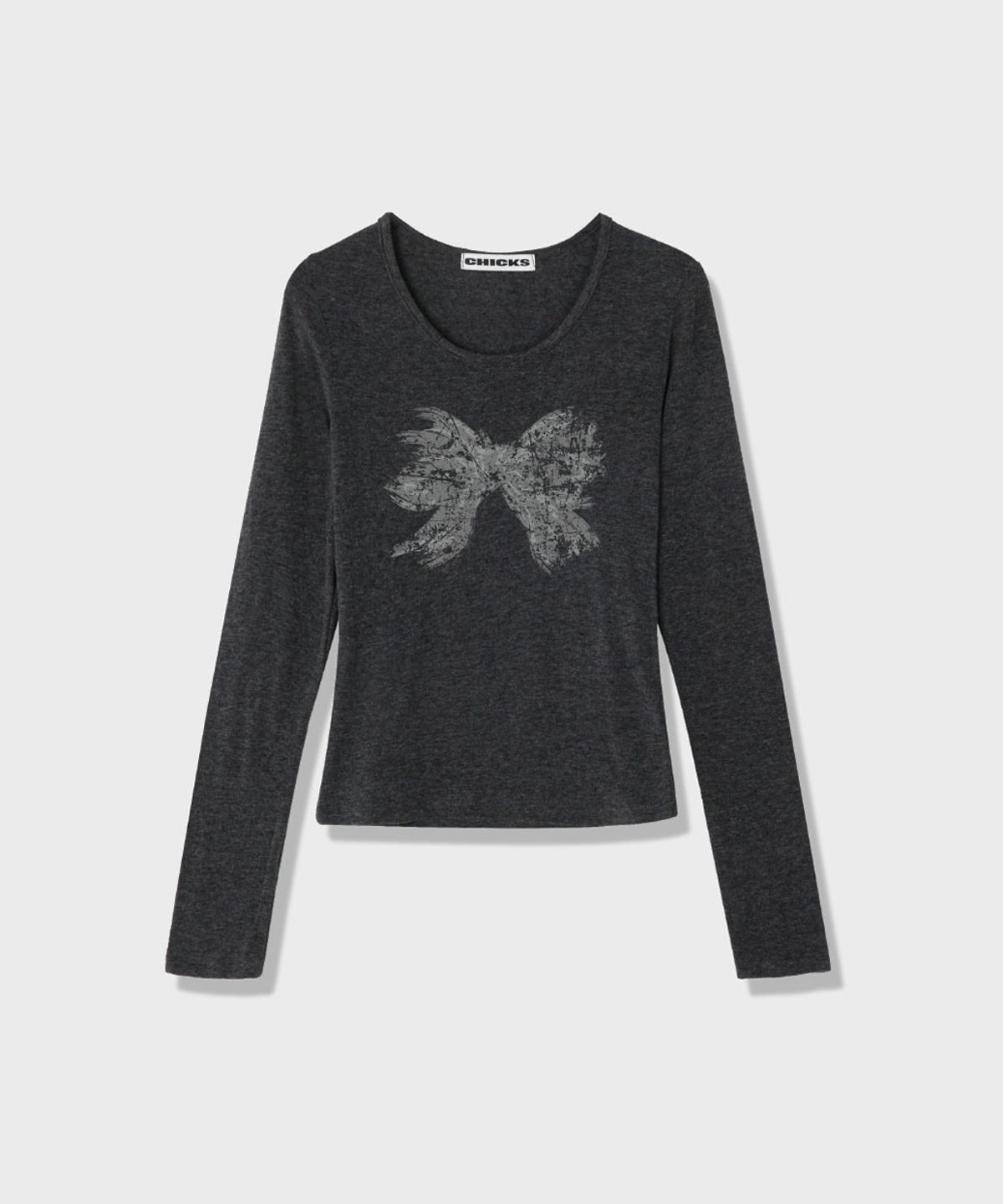칙스(CHICKS) Scratch ribbon 롱 슬리브 티셔츠 Melange