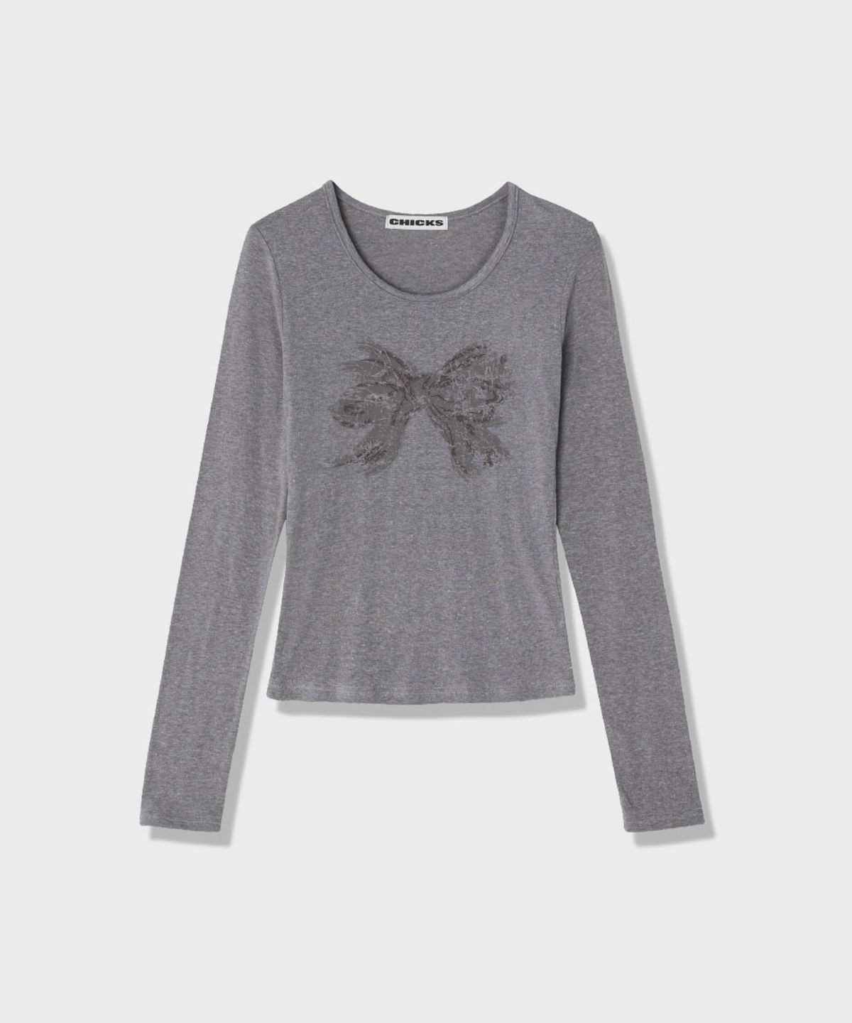 칙스(CHICKS) Scratch ribbon 롱 슬리브 티셔츠 White melange
