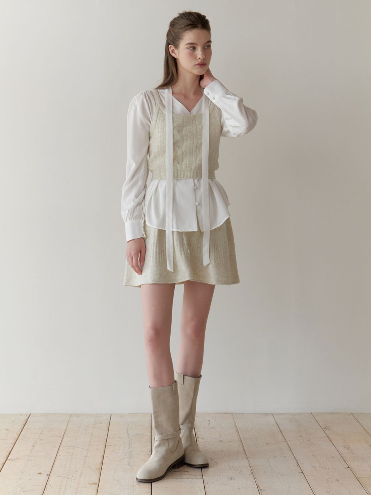 리엘(RE L) Mandarin knit skirt (oatmeal)