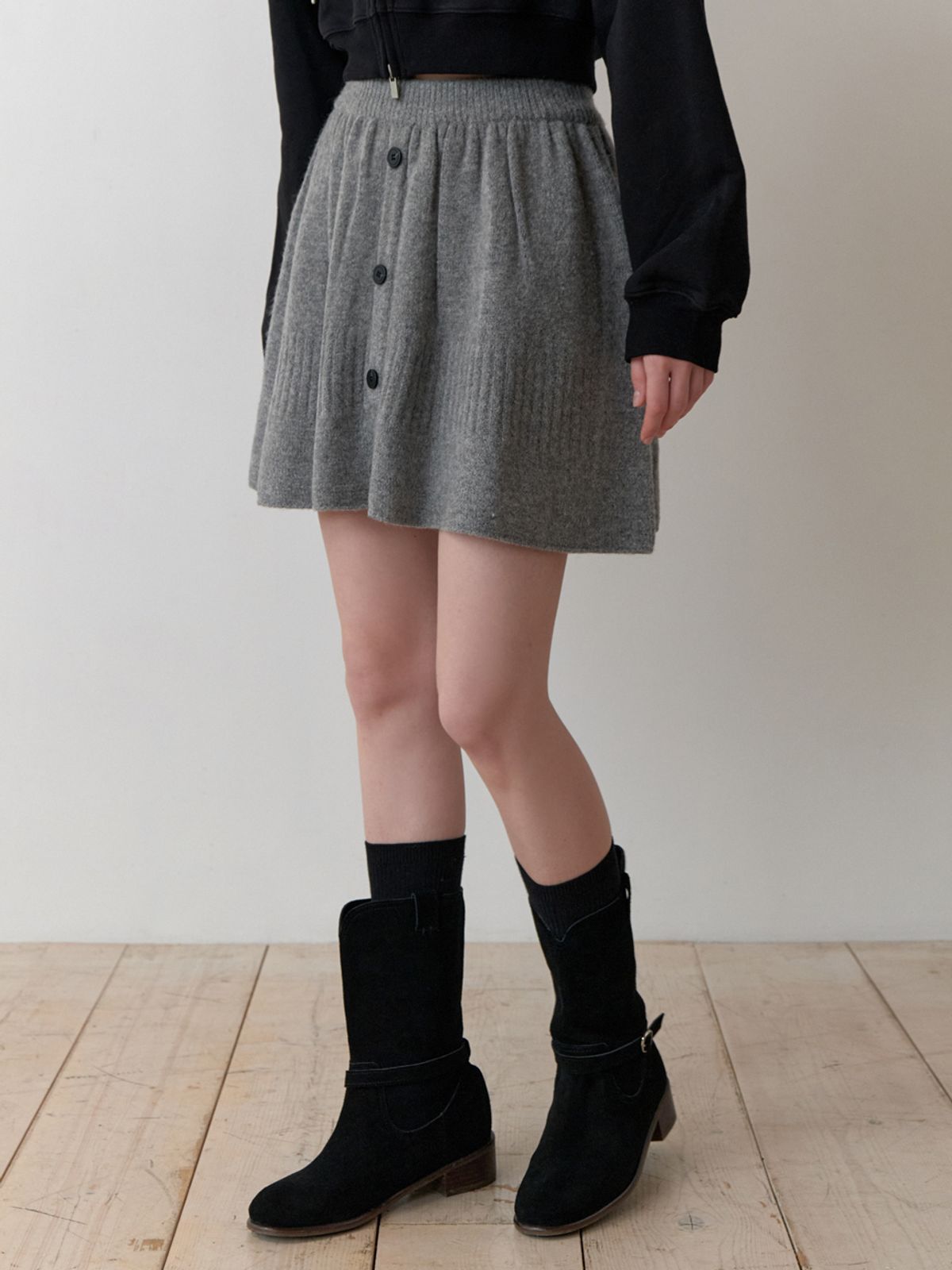 리엘(RE L) Mandarin knit skirt (gray)
