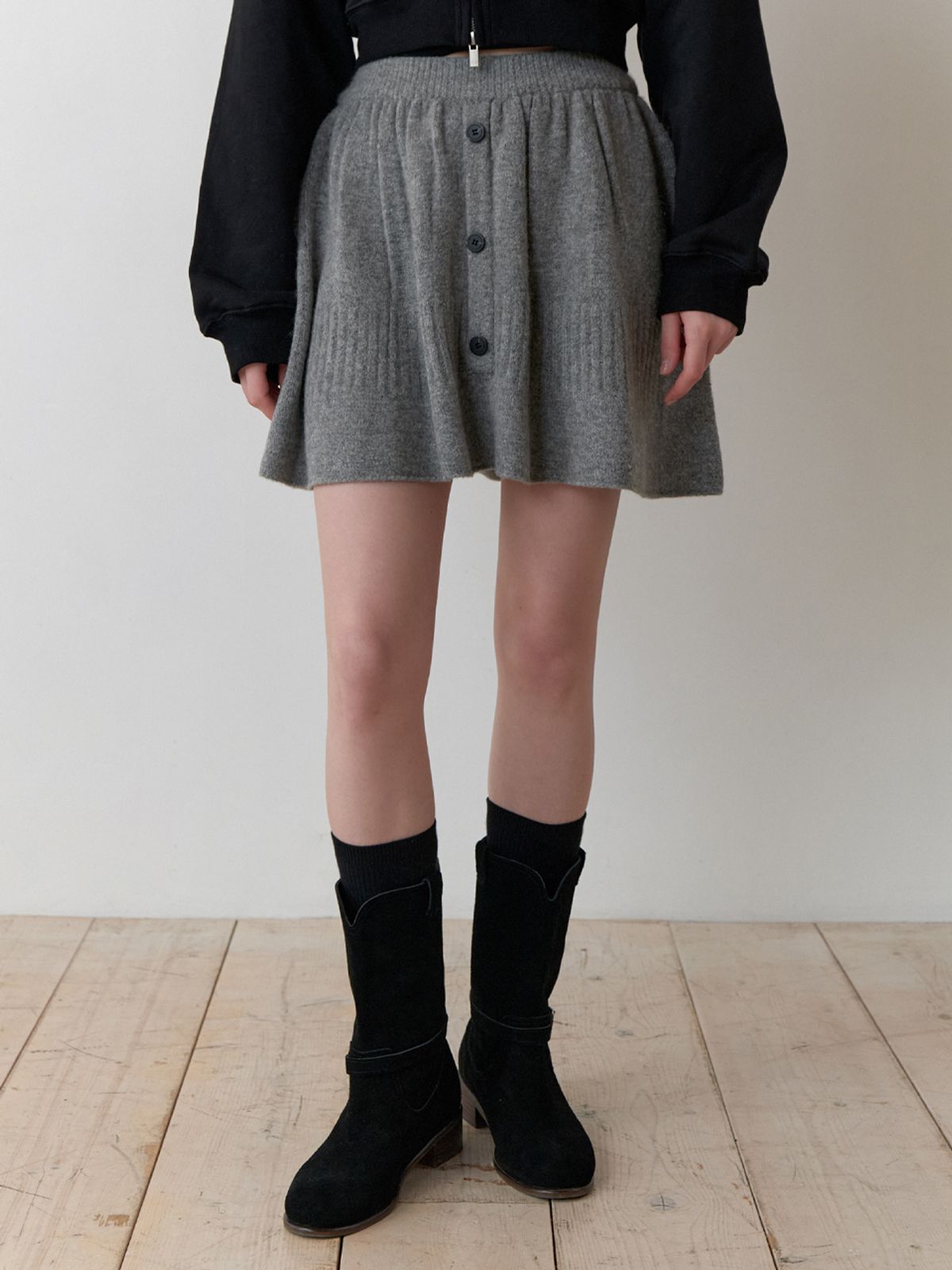 리엘(RE L) Mandarin knit skirt (gray)