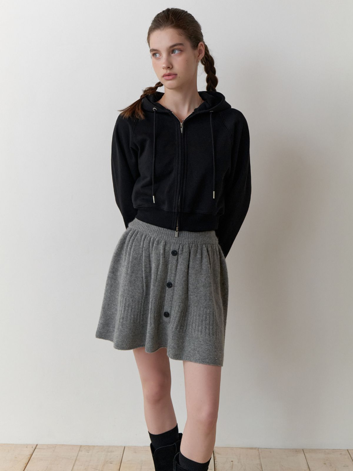 리엘(RE L) Mandarin knit skirt (gray)