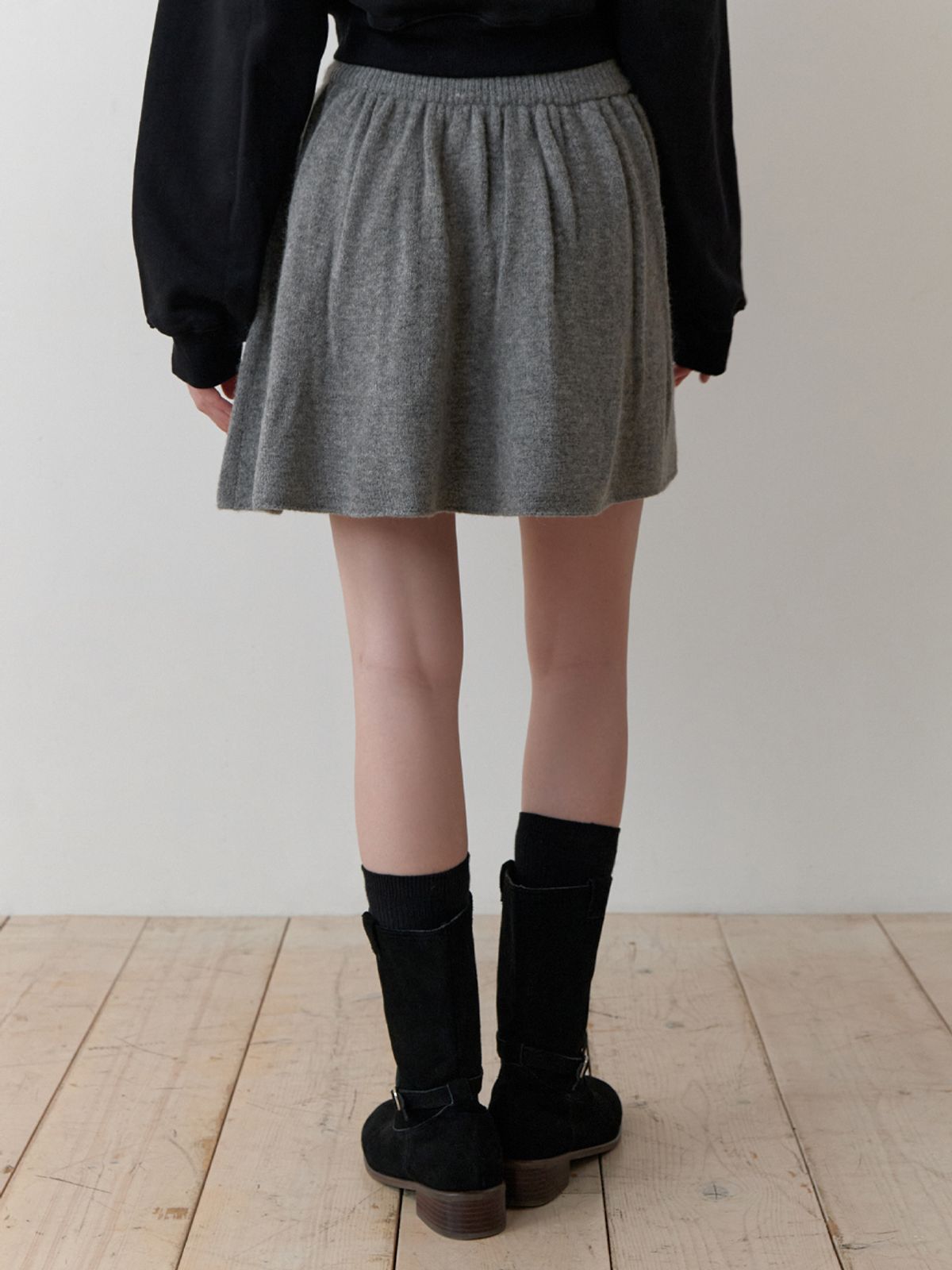 리엘(RE L) Mandarin knit skirt (gray)
